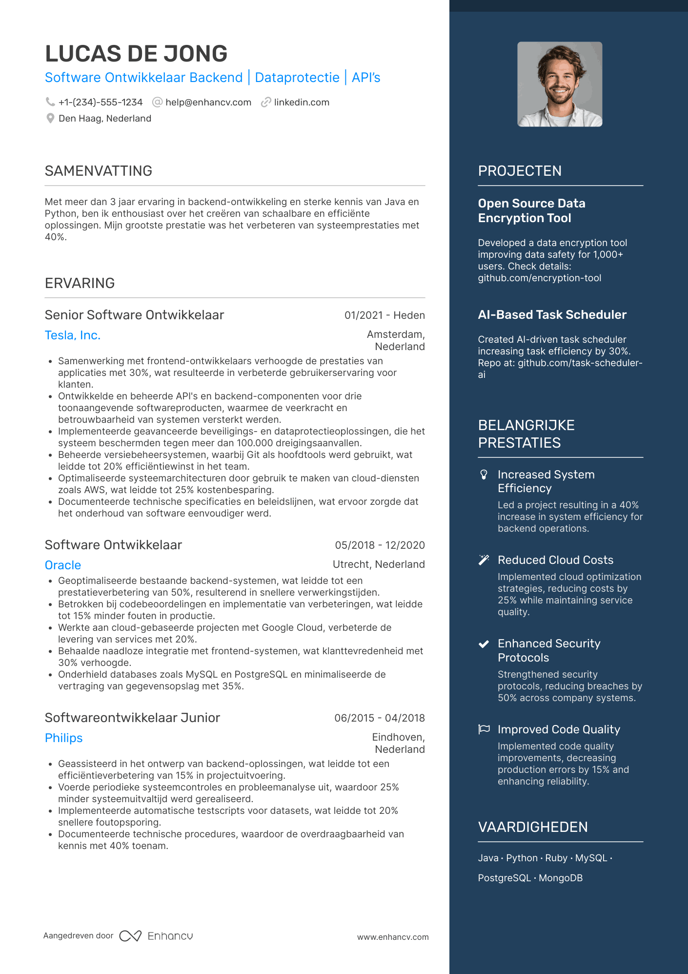 CV voor Software Ontwikkelaar Backend Resume Example