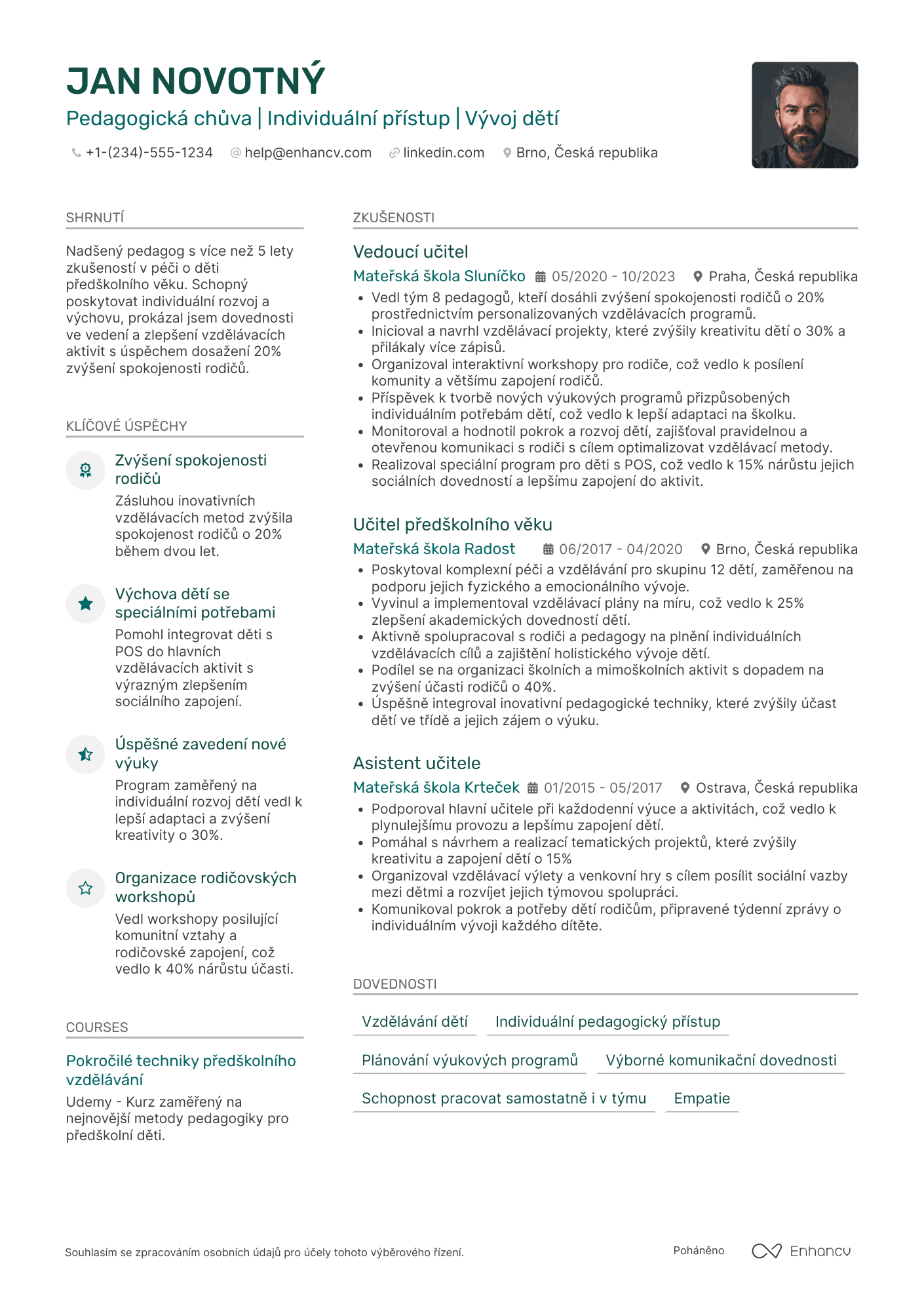 Životopis pro Pedagogická chůva Resume Example
