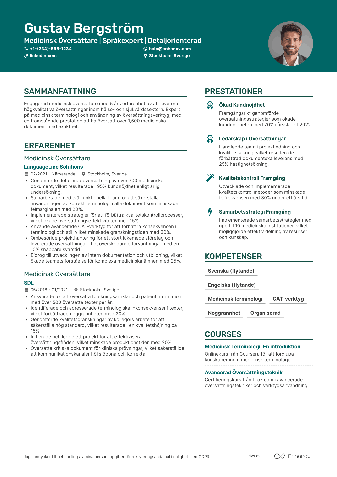 CV för Översättare Medicinsk Resume Example