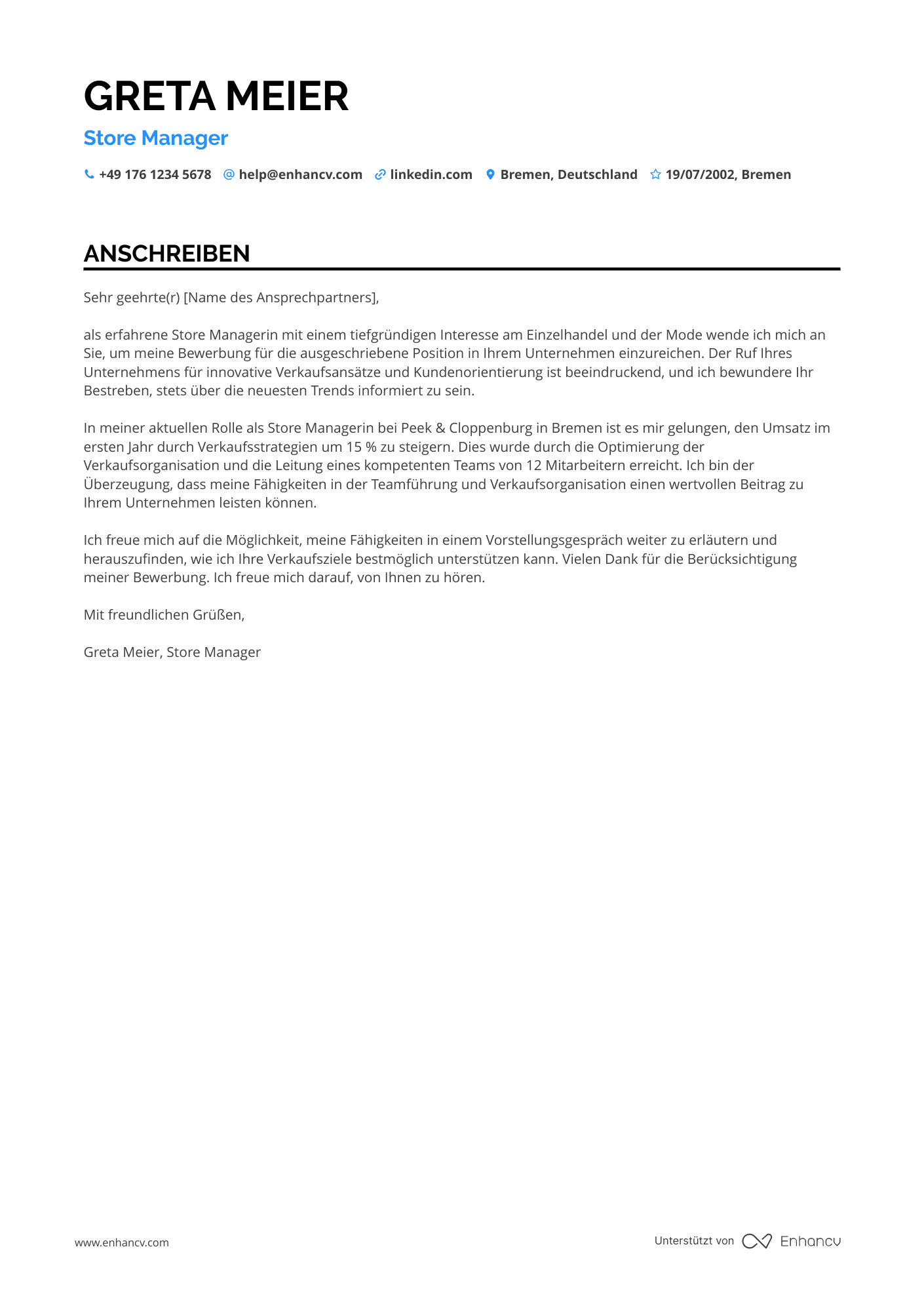 Einzelhandelsassistent Resume Example