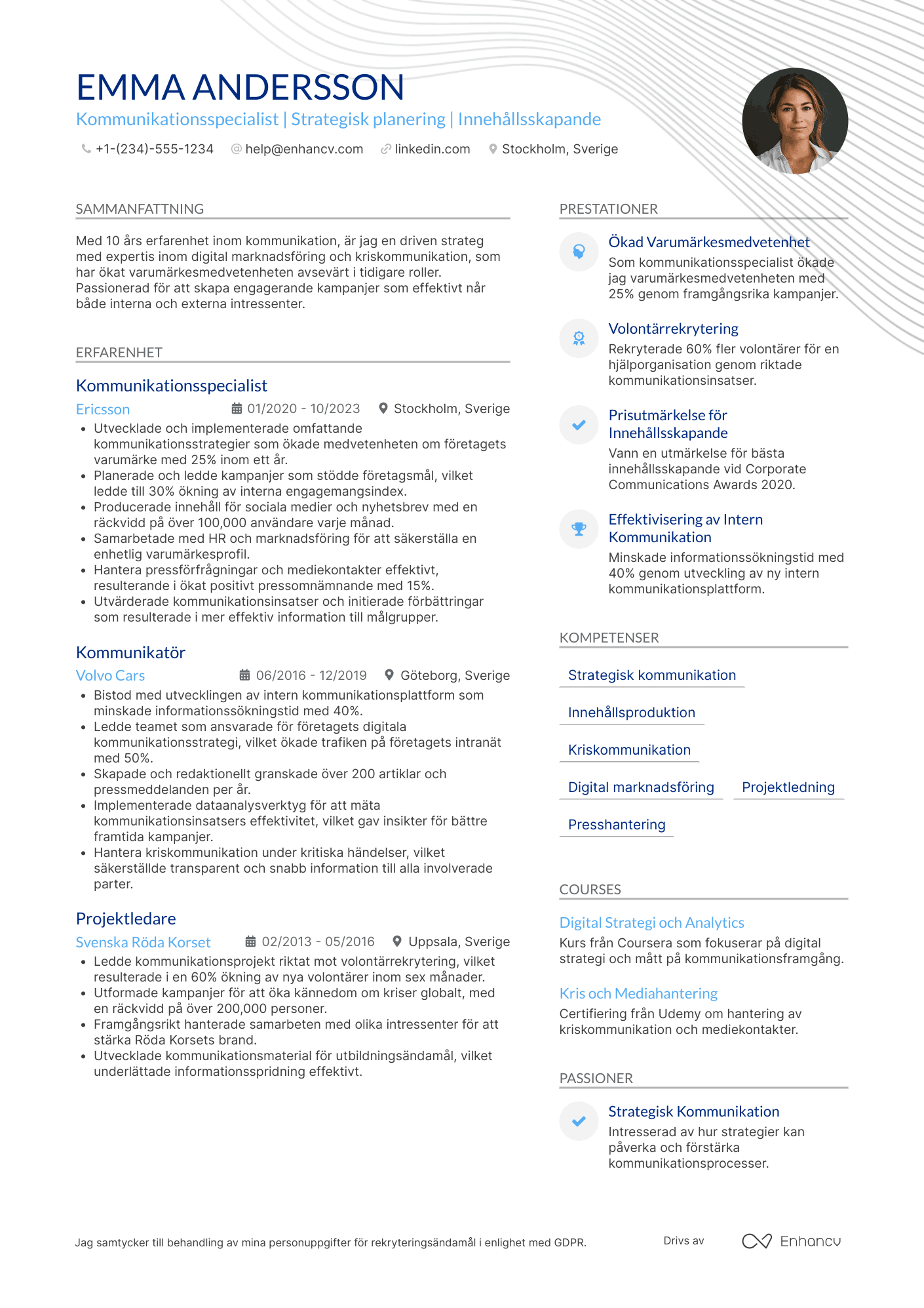 CV för Försvaret Kommunikationsspecialist Resume Example