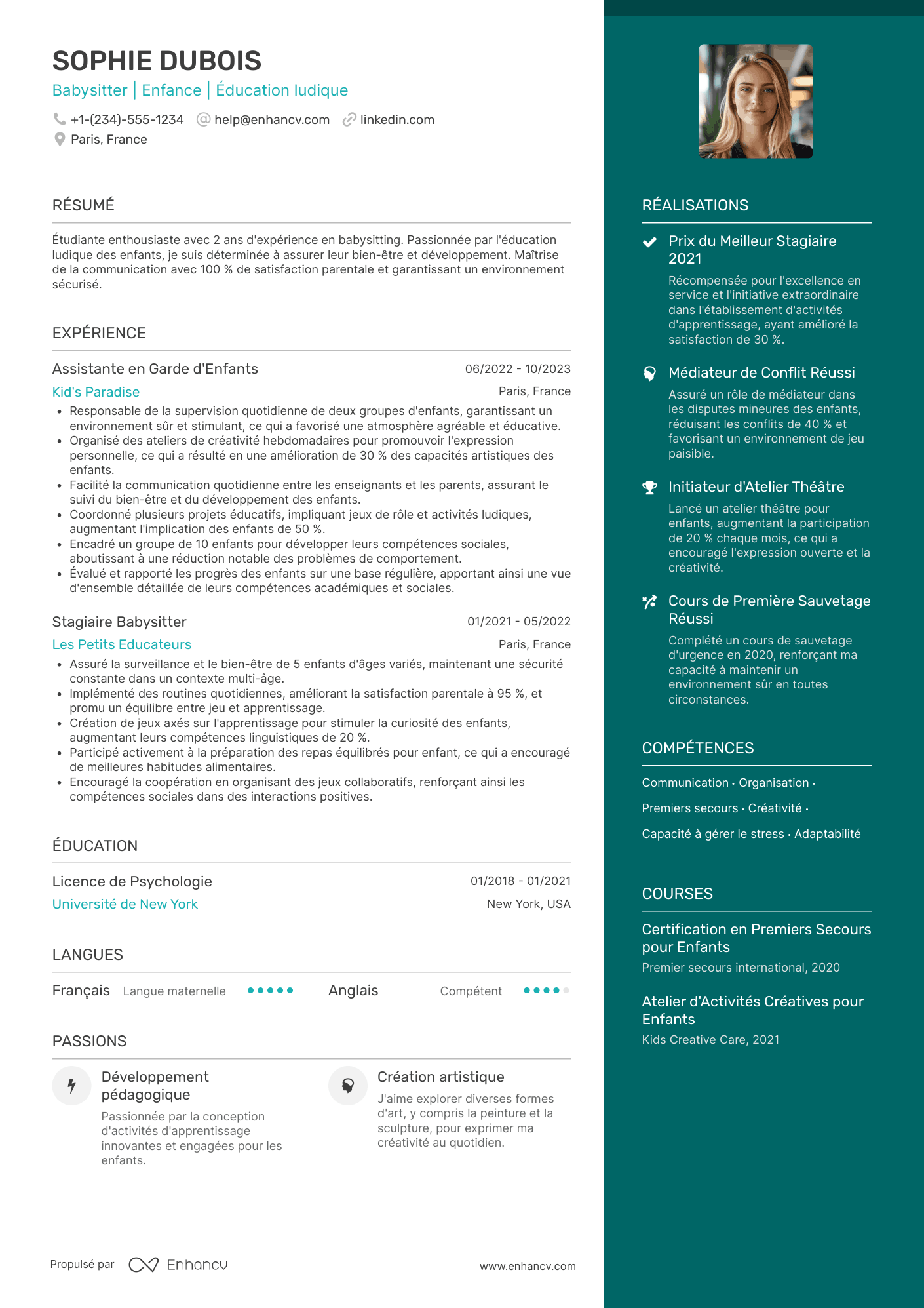 Babysitting CV exemple avec première expérience Resume Example