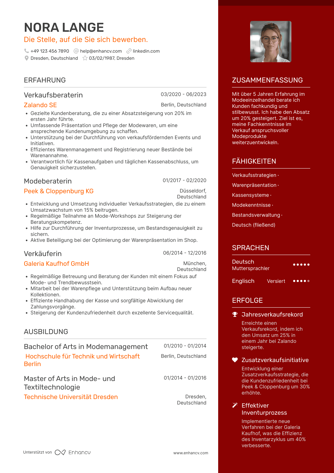Lebenslauf als Verkäuferin in Teilzeit Resume Example