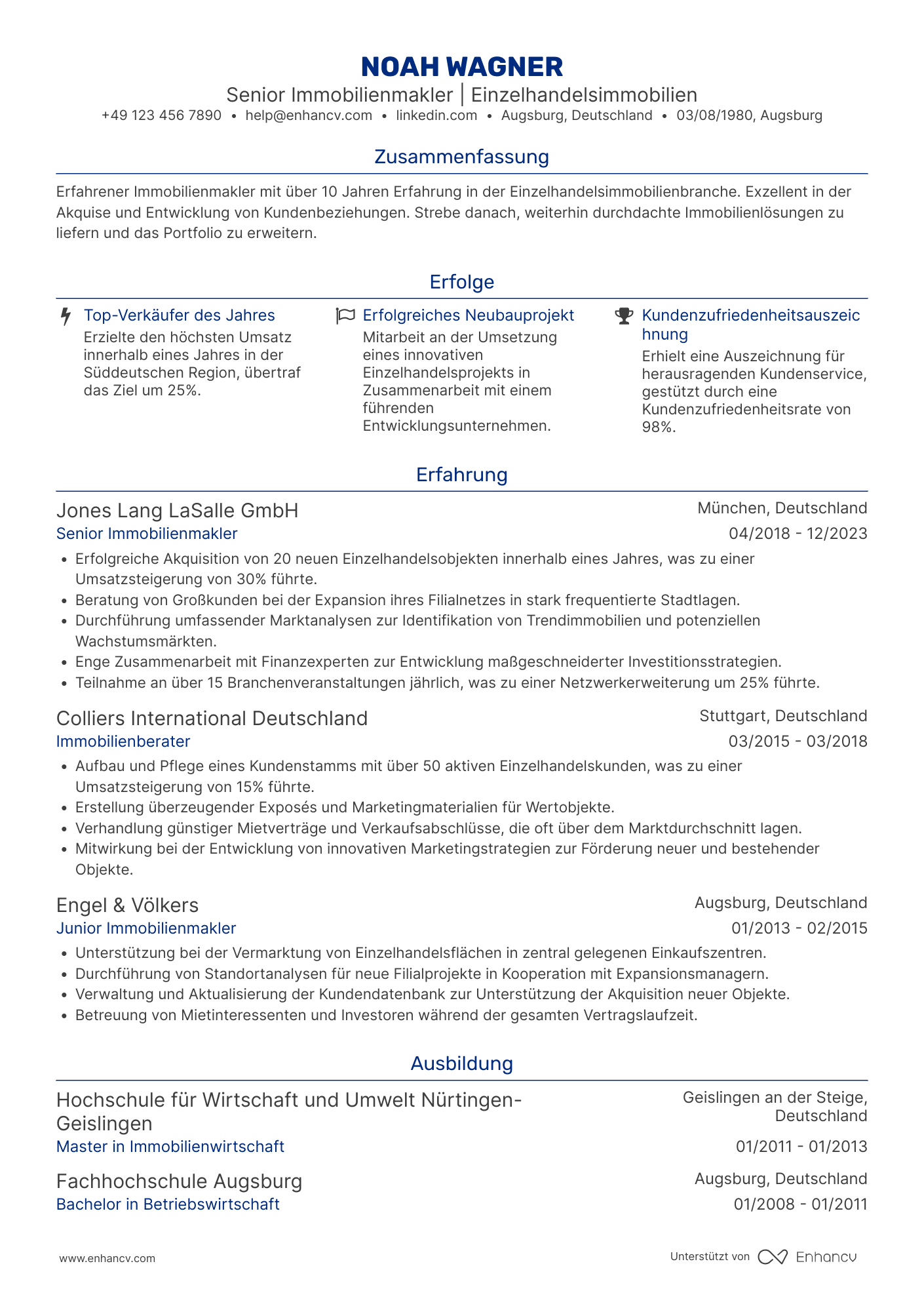 Lebenslauf in Immobilienmakler für Einzelhandelsimmobilien Resume Example