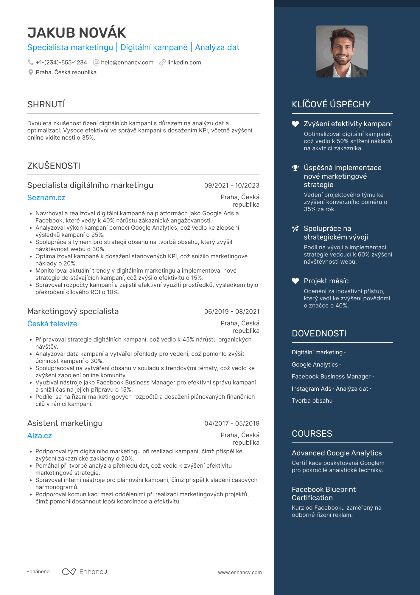 Životopis pro Specialista marketingu pro digitální kampaně Resume Example