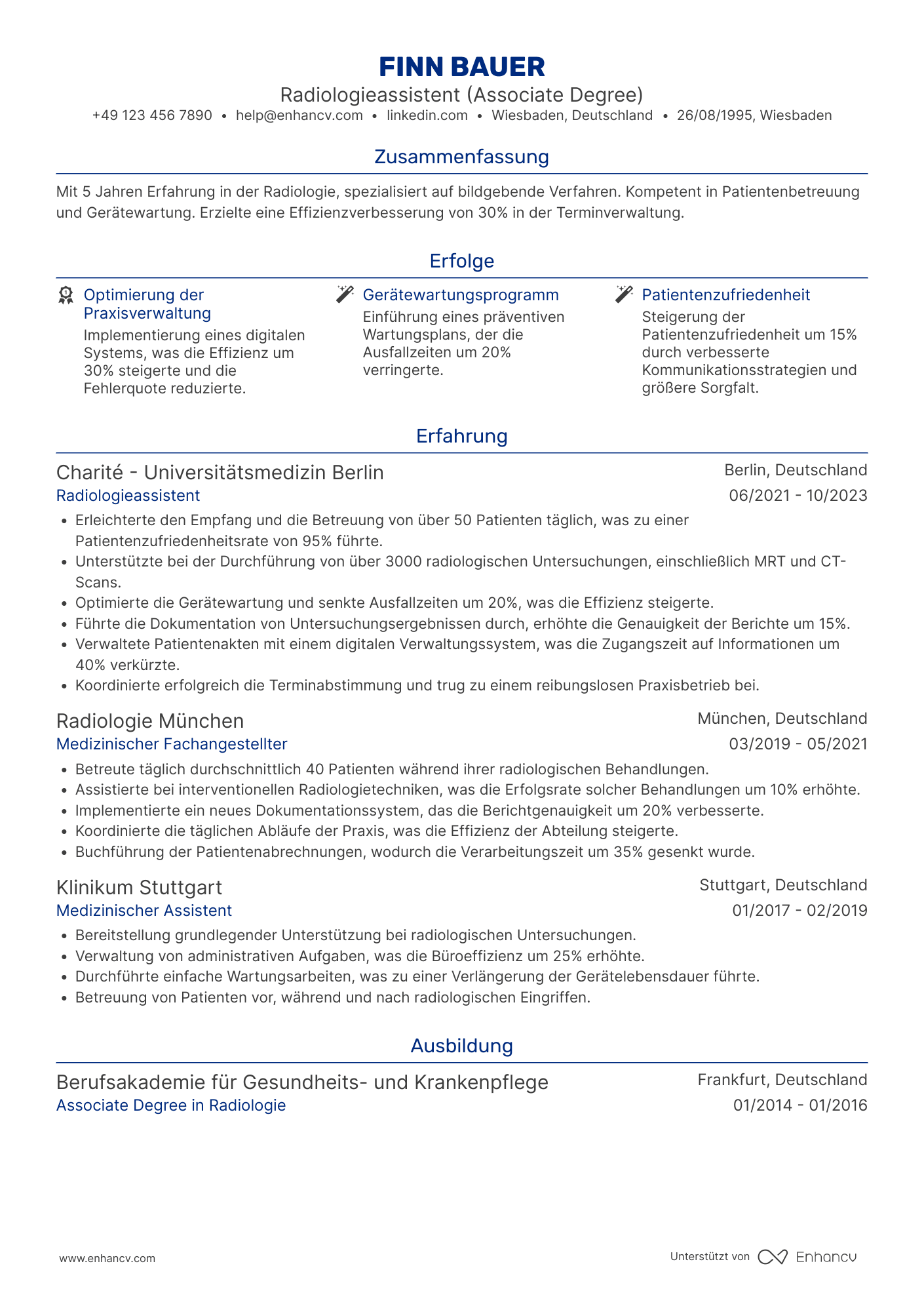 Lebenslauf in Arzthelferin in der Radiologie Resume Example