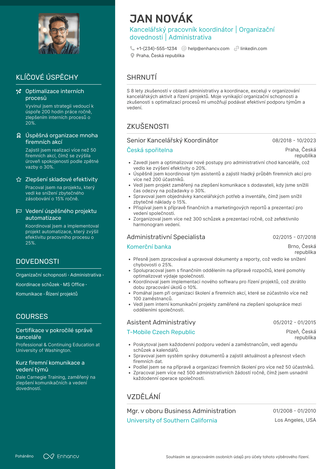 Životopis pro Kancelářský pracovník koordinátor Resume Example