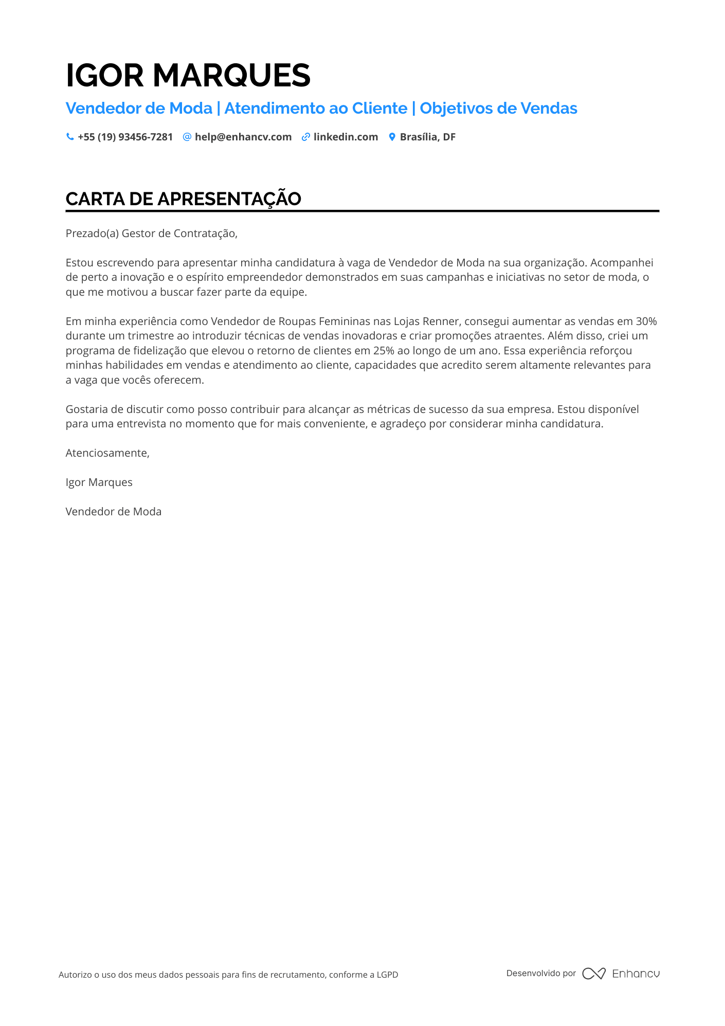Balconista de Loja de Roupas Resume Example