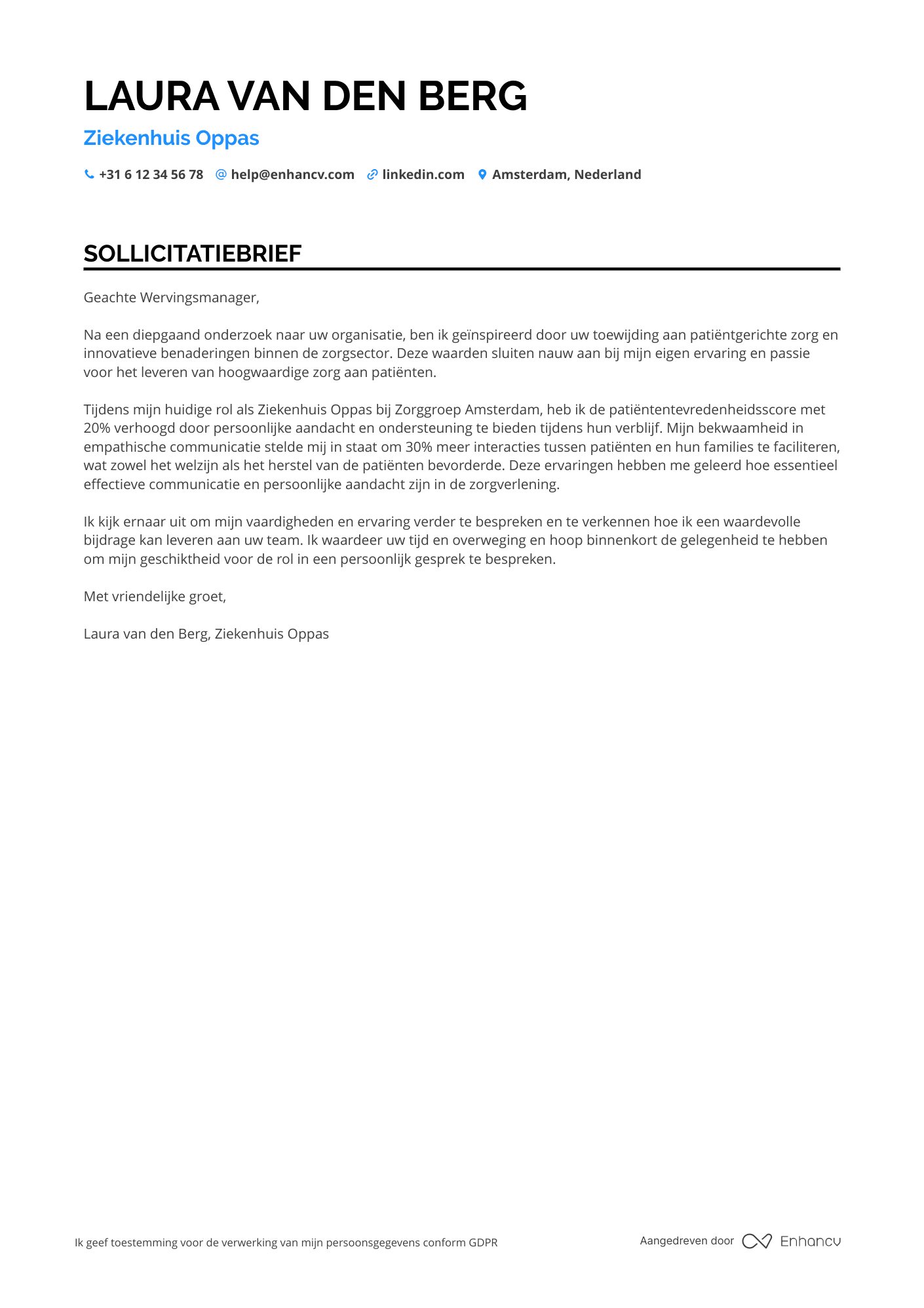 Sollicitatiebrief voor Ziekenhuis Oppas Resume Example