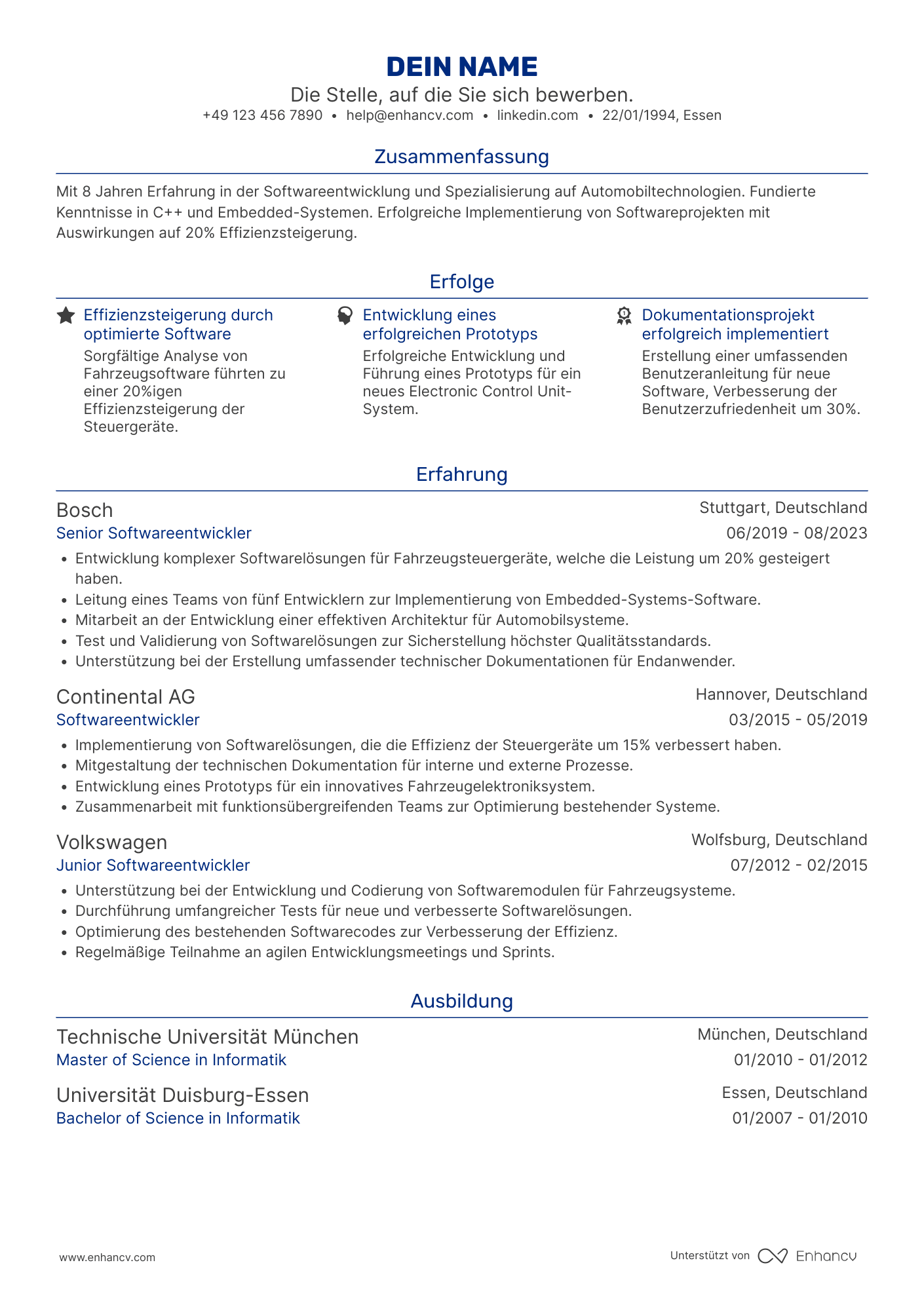 Lebenslauf in Programmierer in der Automobilindustrie Resume Example