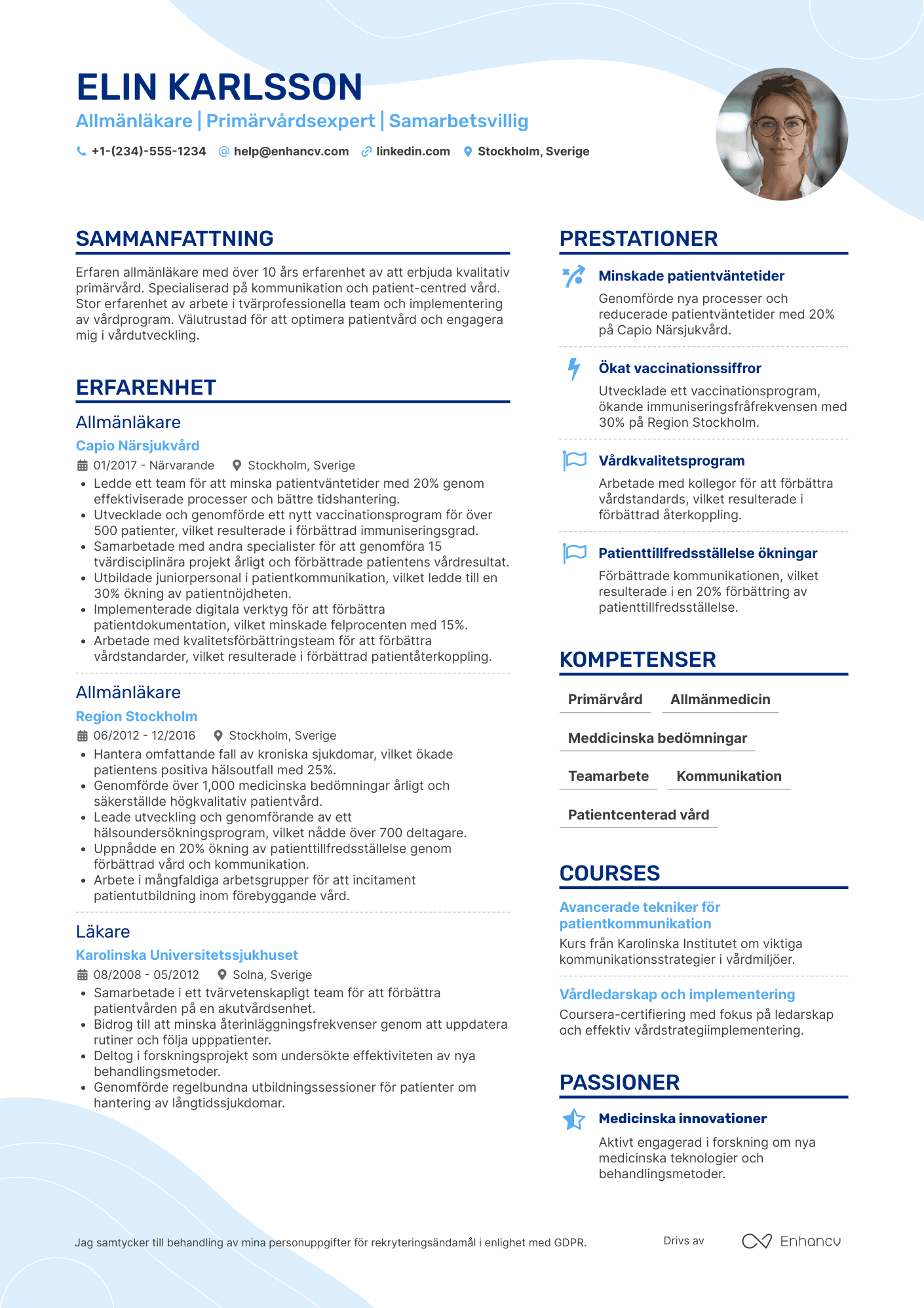 CV för Allmänläkare Resume Example