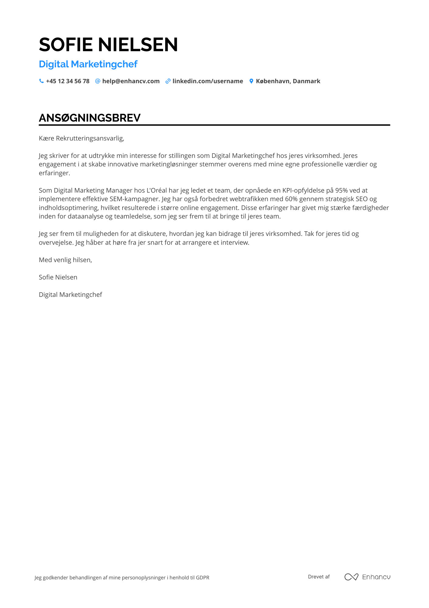 Ansøgningsbrev til Digital marketingchef Resume Example