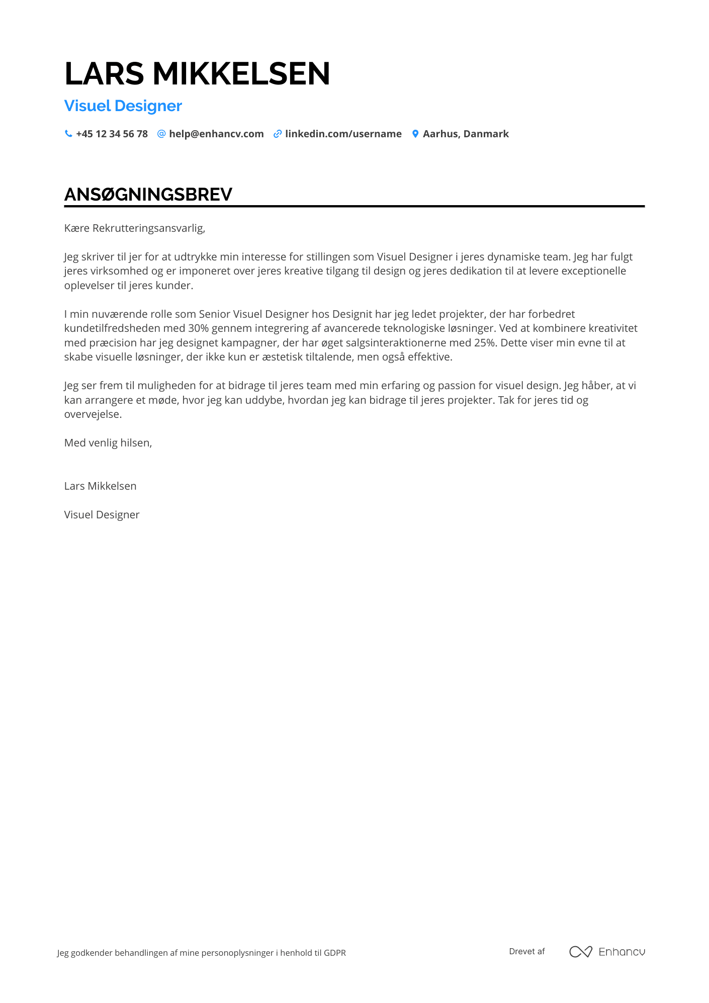 Ansøgningsbrev til Visuel Designer Resume Example