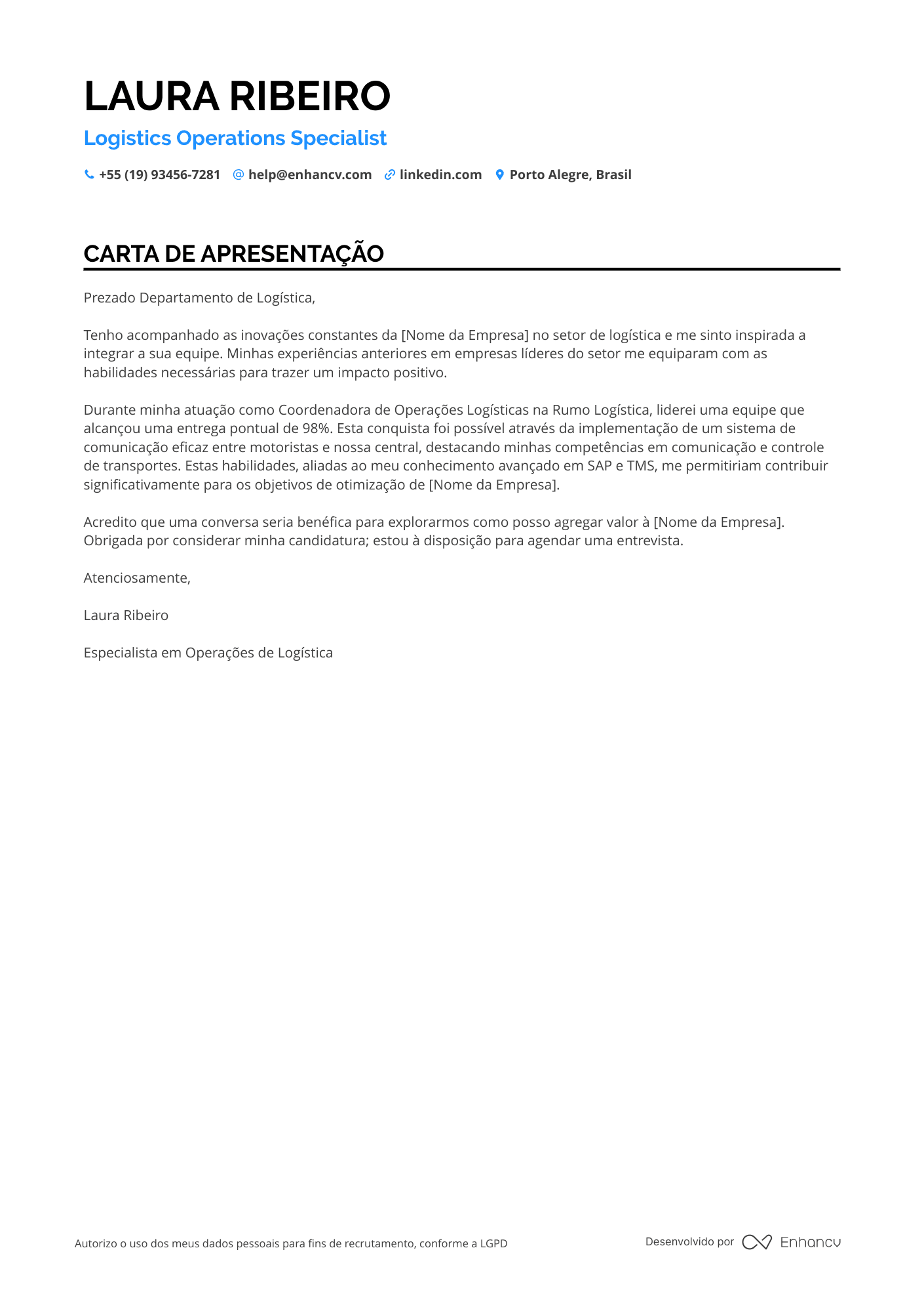 Auxiliar Administrativo em Logística Resume Example