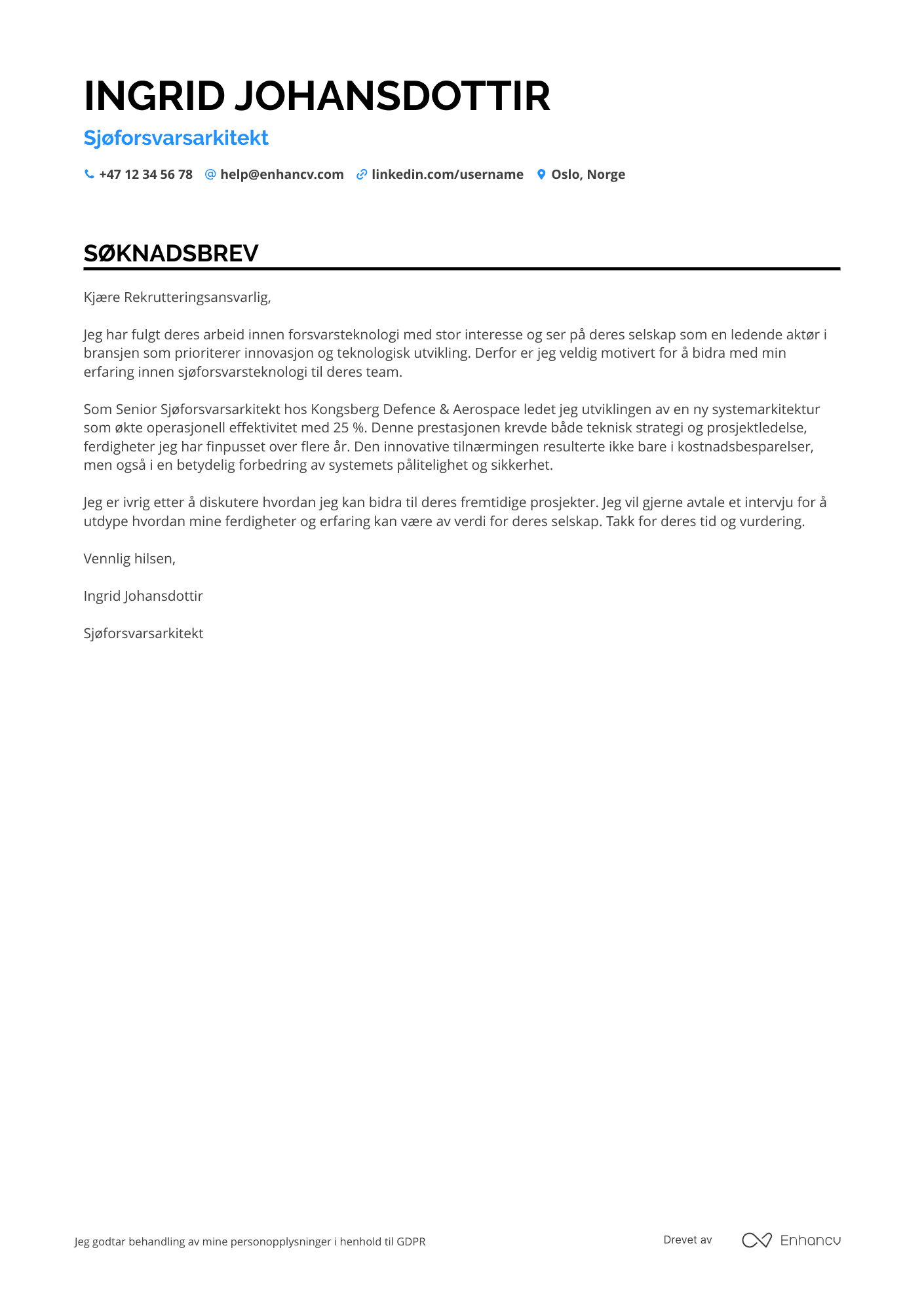 Søknadsbrev for Sjøforsvarsarkitekt Spesialist Resume Example