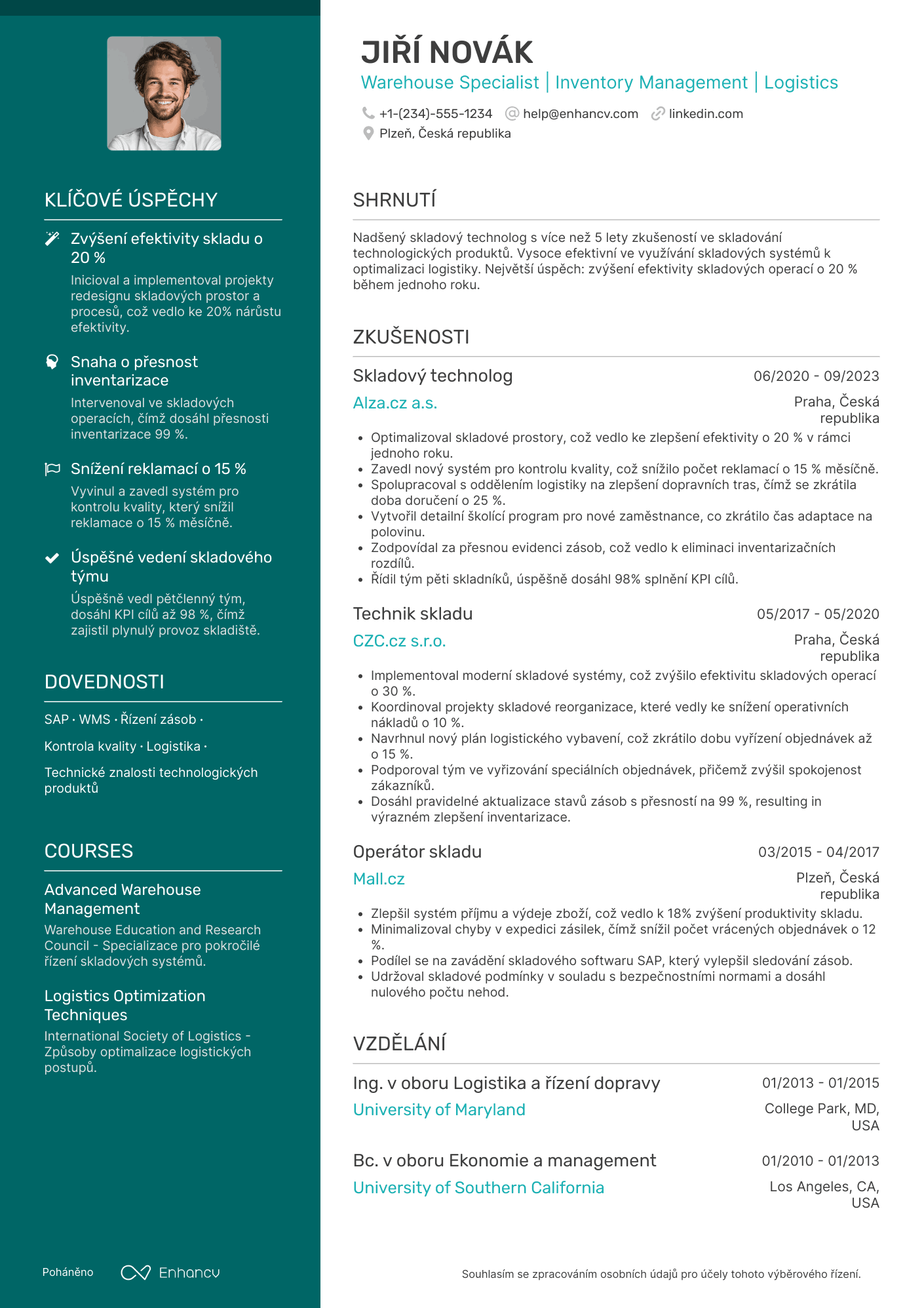 Životopis pro Skladník Technolog Resume Example