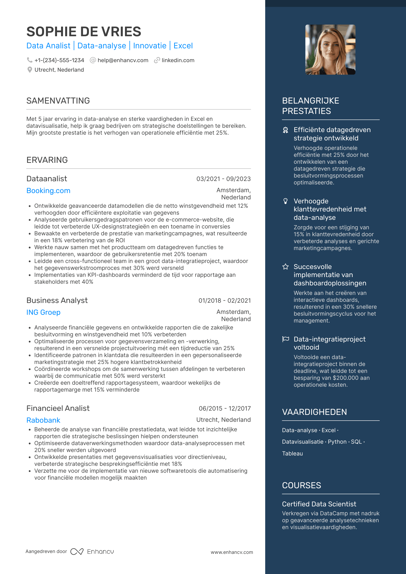 CV voor Carriereswitch Data Analyst Resume Example
