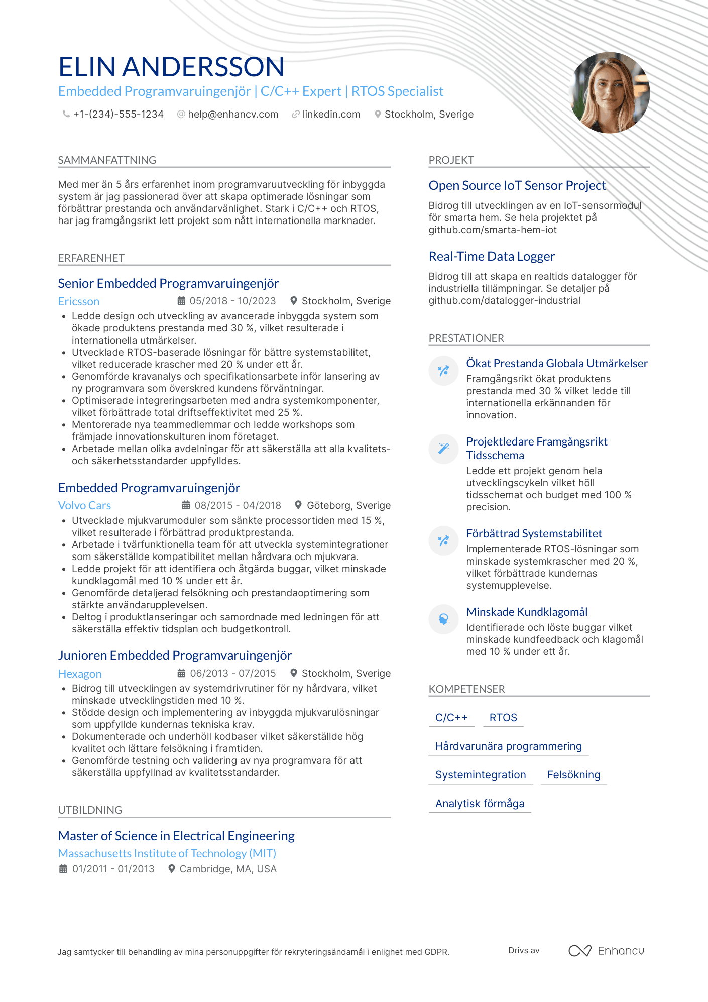 CV för Embedded Programvaruingenjör Resume Example