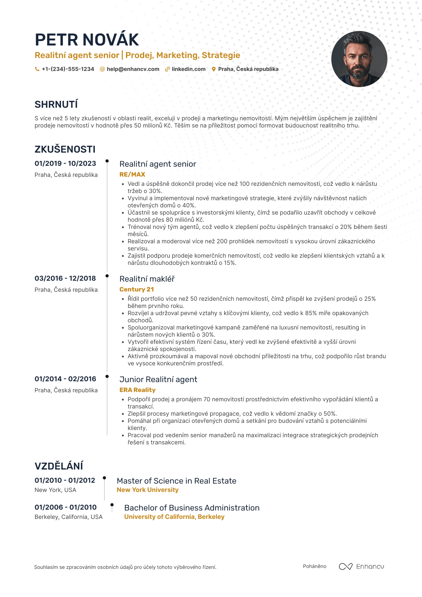 Životopis pro Realitní agent senior Resume Example
