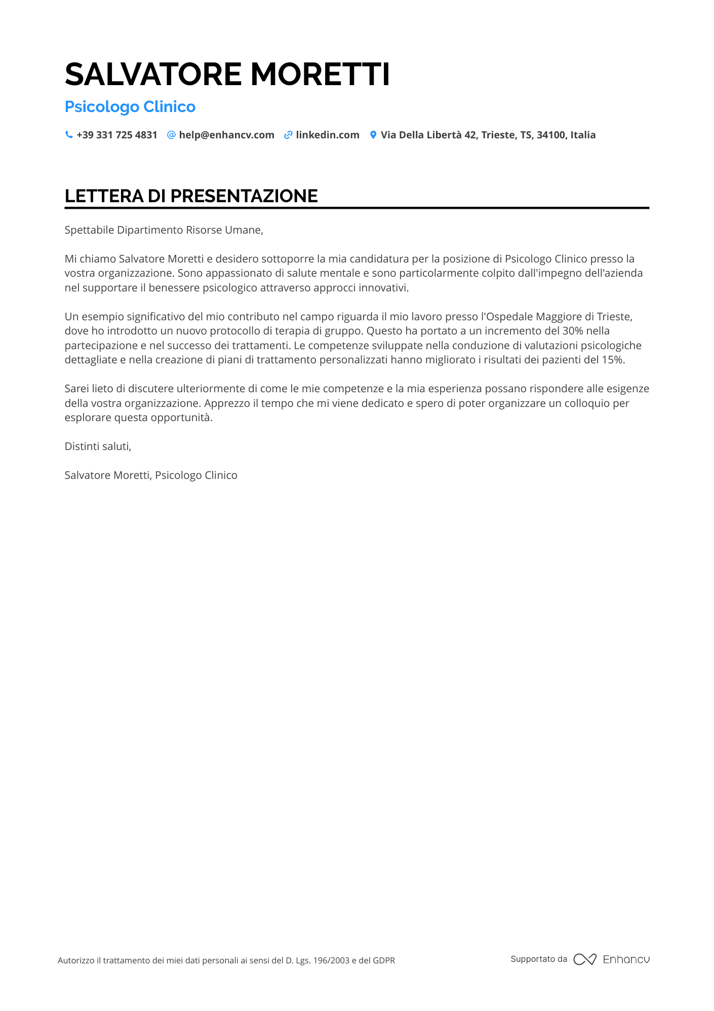 Psicologo Militare Resume Example