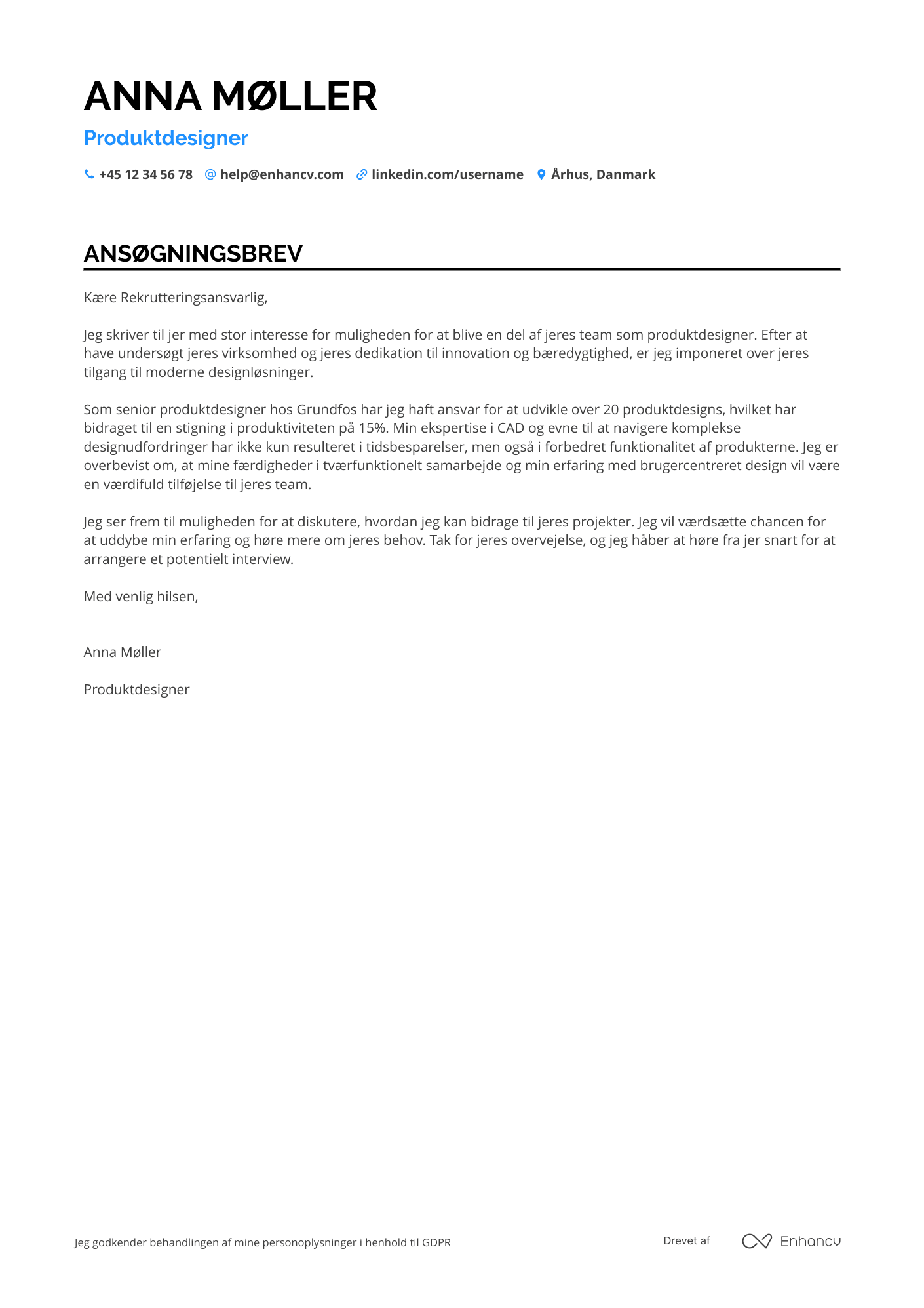 Ansøgningsbrev til Produktdesigner Resume Example
