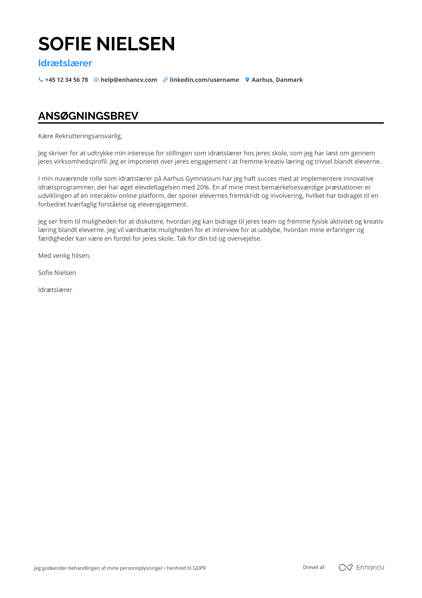 Ansøgningsbrev til Idrætslærer Resume Example