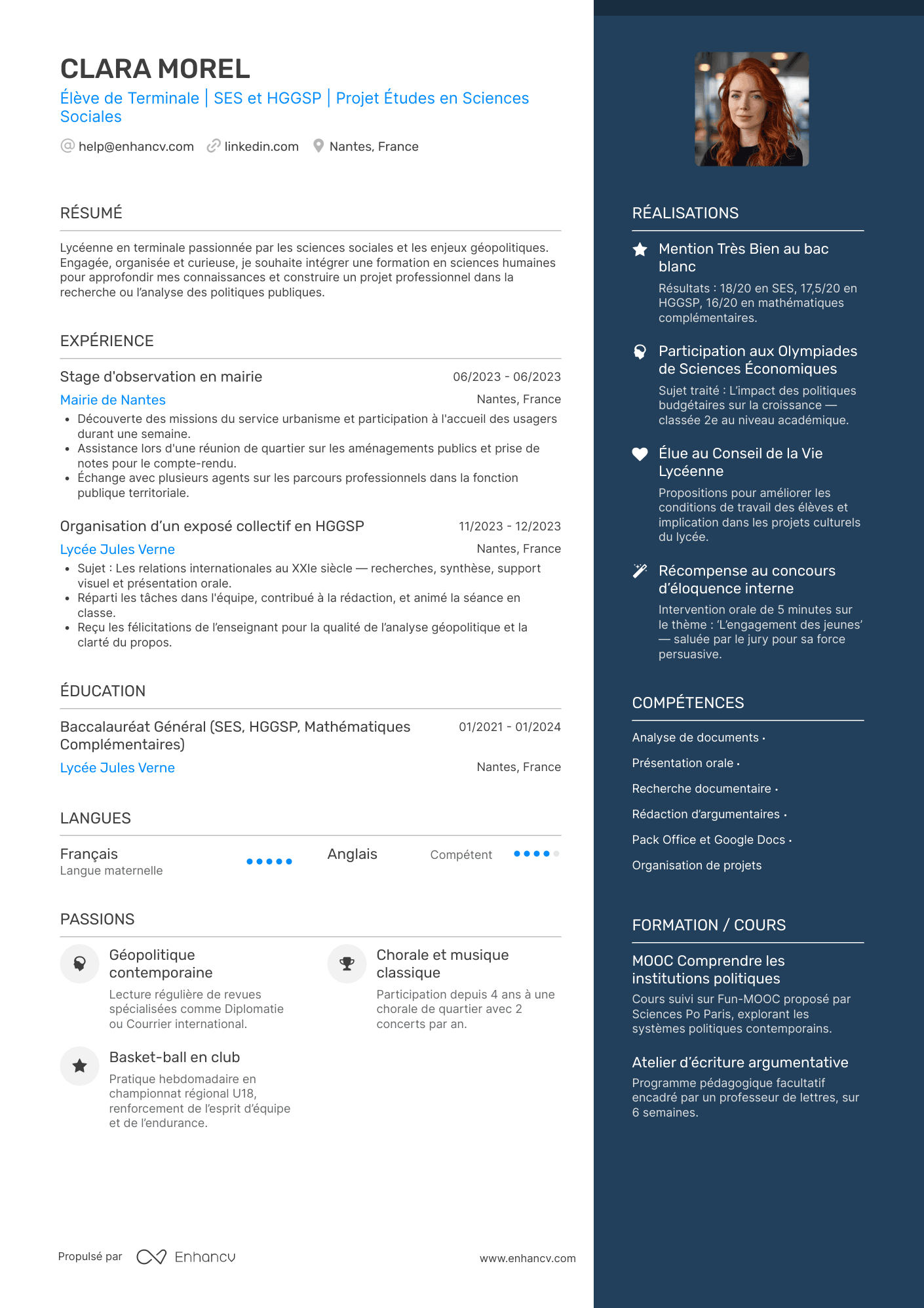 CV Terminale Parcoursup Resume Example