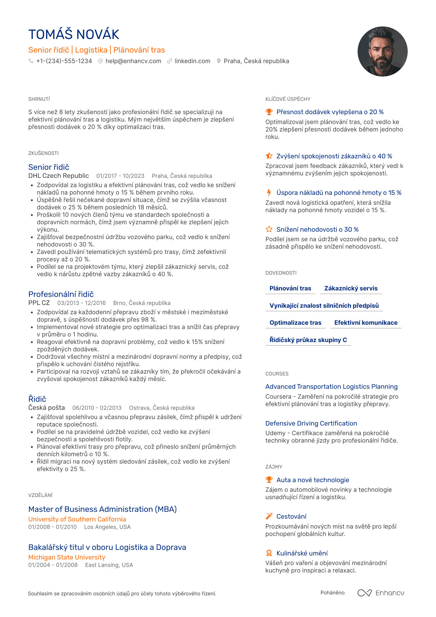 Životopis pro Senior řidič Resume Example