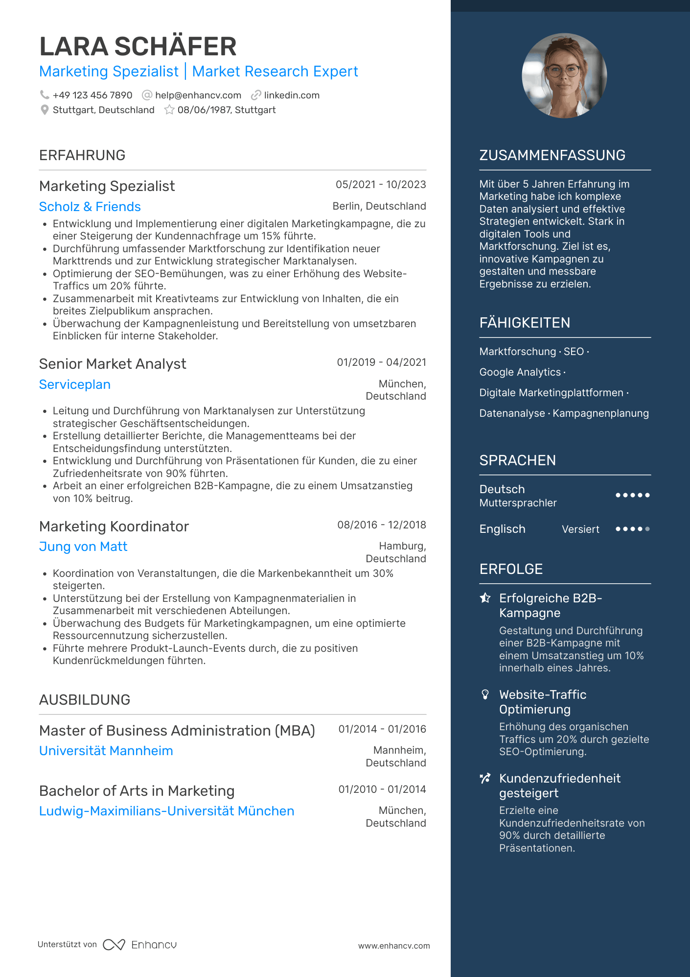 Lebenslauf in Akademiker in der Marketingbranche Resume Example