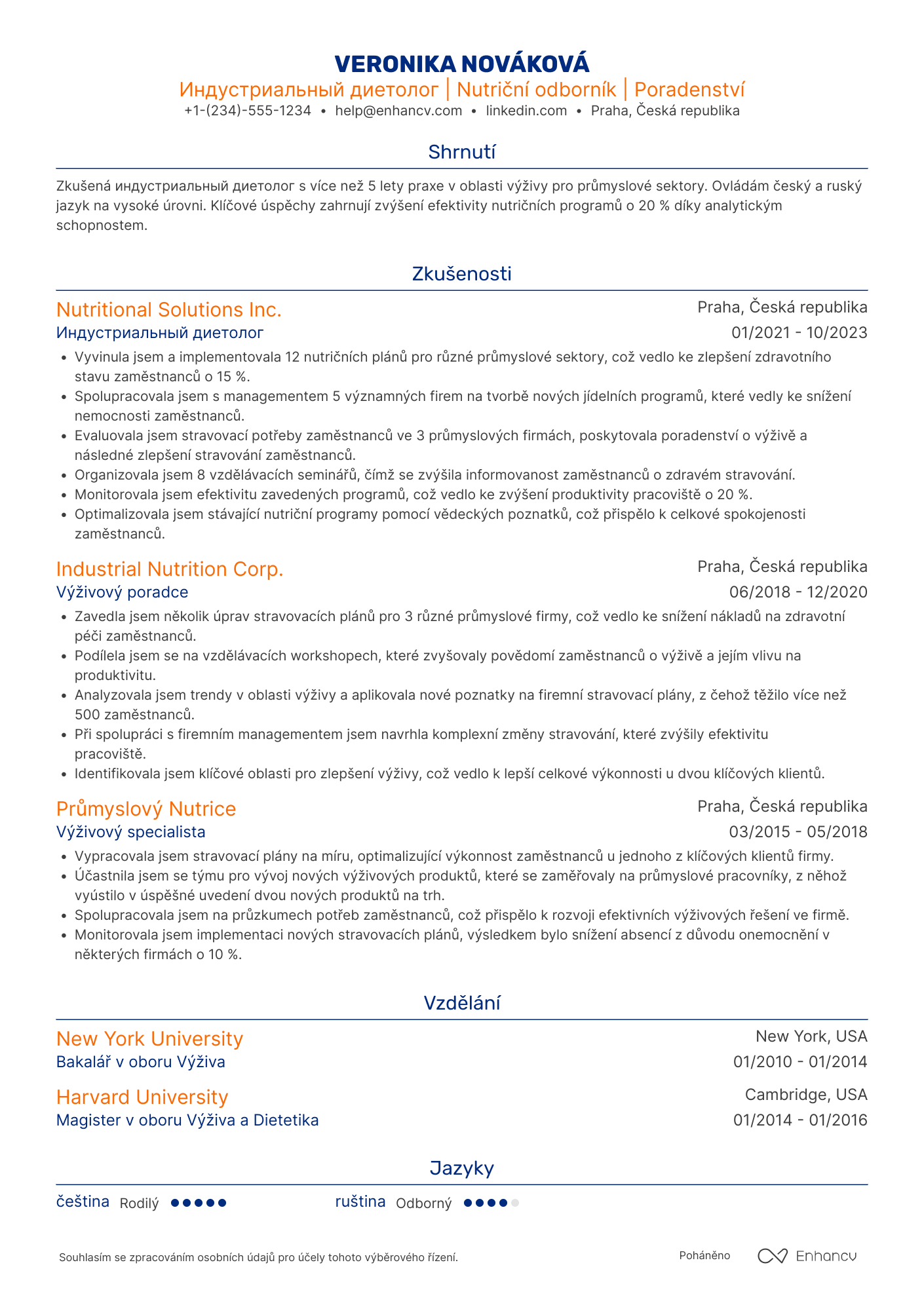 Životopis pro Индустриальный диетолог Resume Example