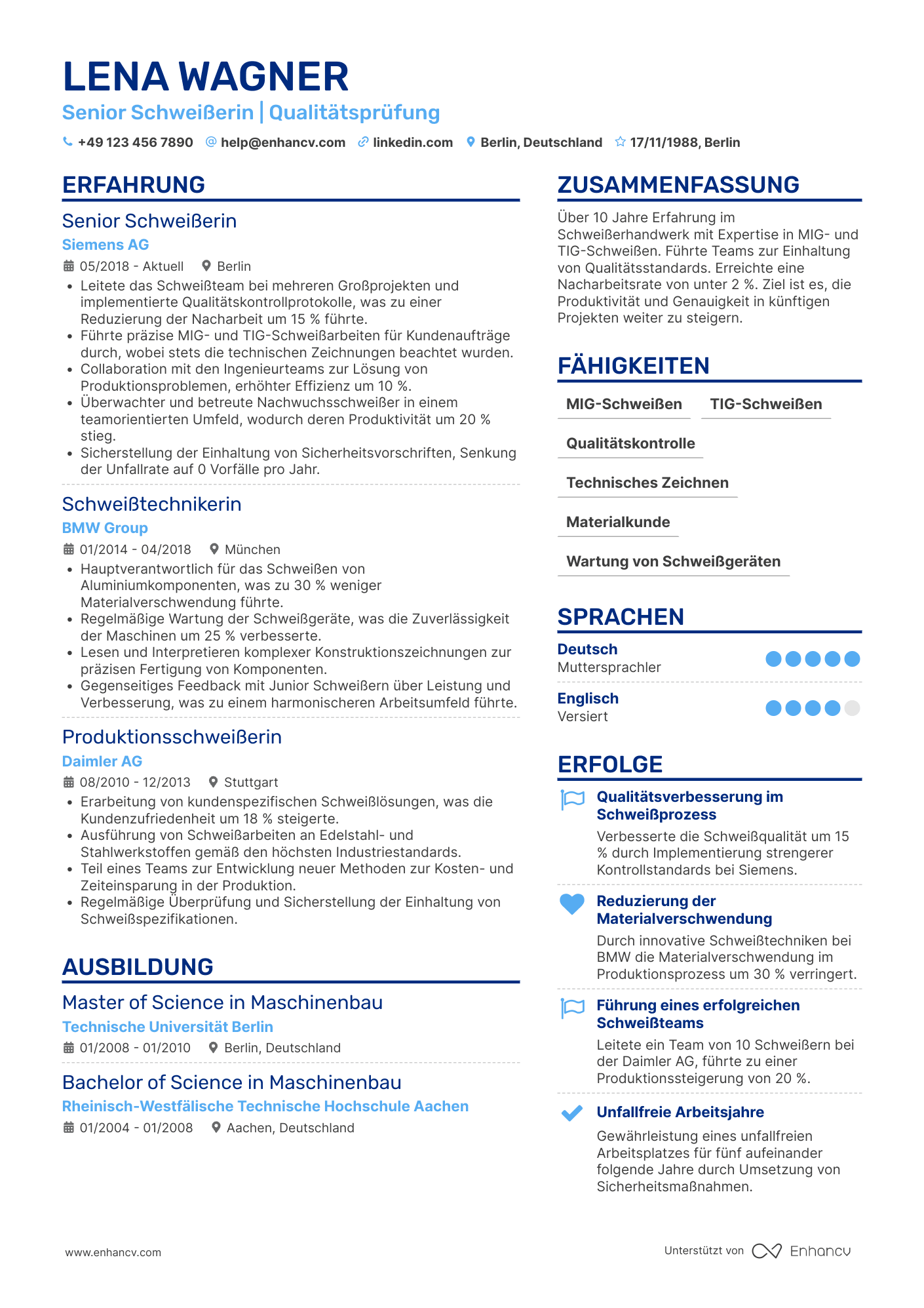 Lebenslauf als Senior Schweißer Resume Example