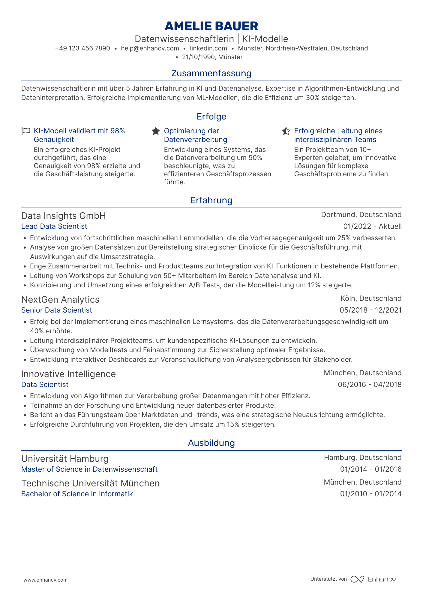 Lebenslauf als Datenwissenschaftler für künstliche Intelligenz Resume Example