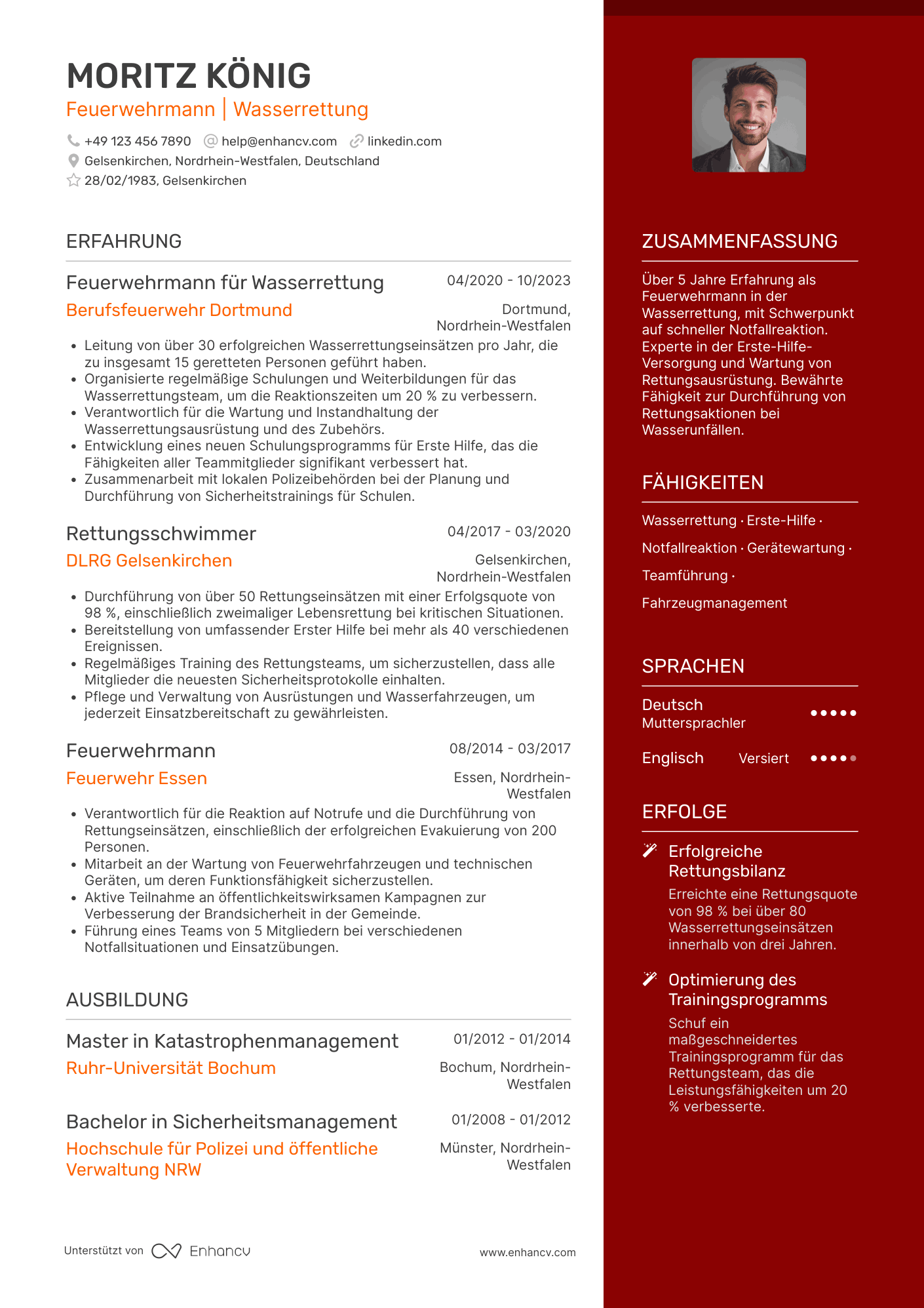 Lebenslauf als Feuerwehrmann für Wasserrettung Resume Example