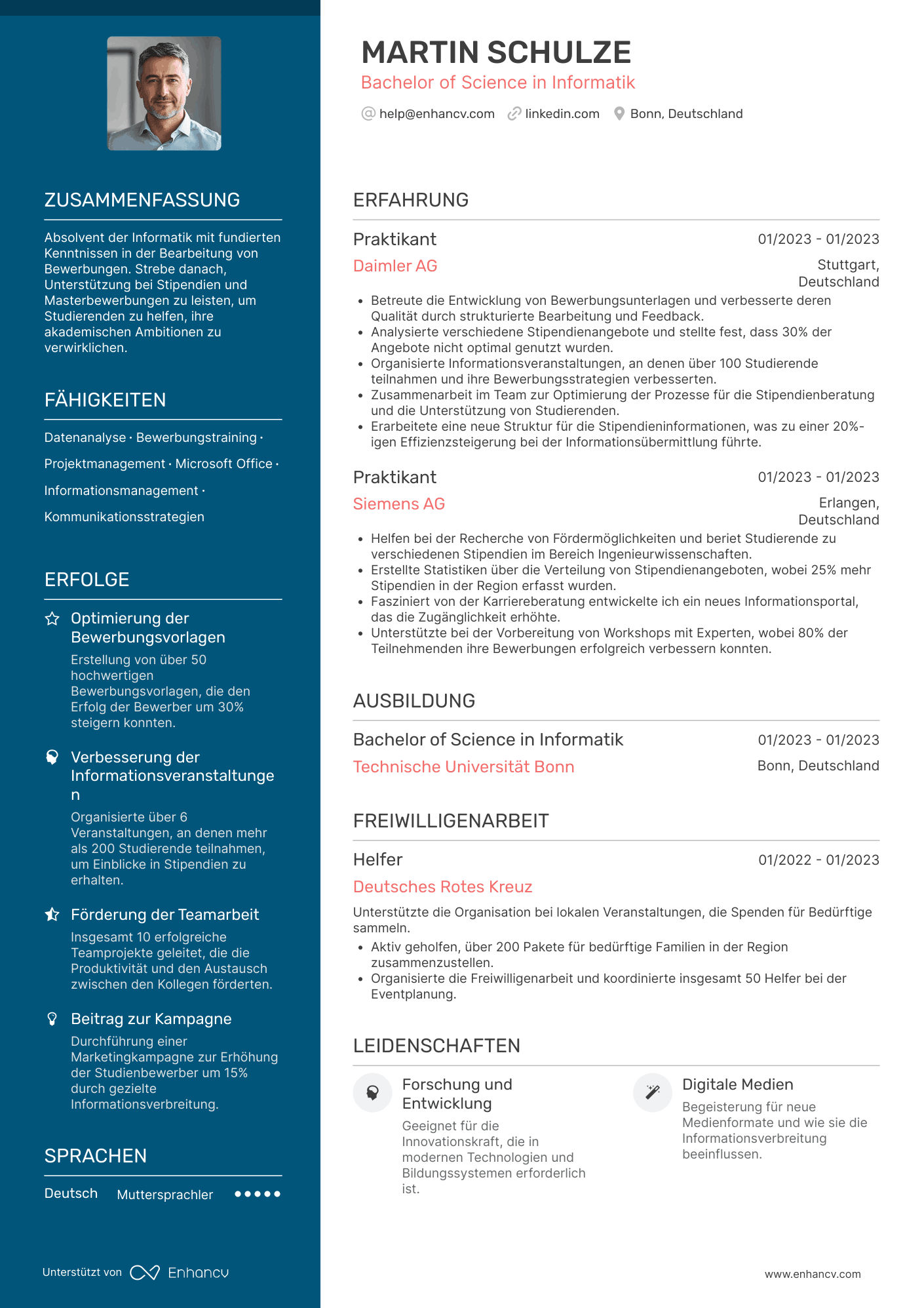 Stipendium oder eine Masterbewerbung (Beispiel) Resume Example