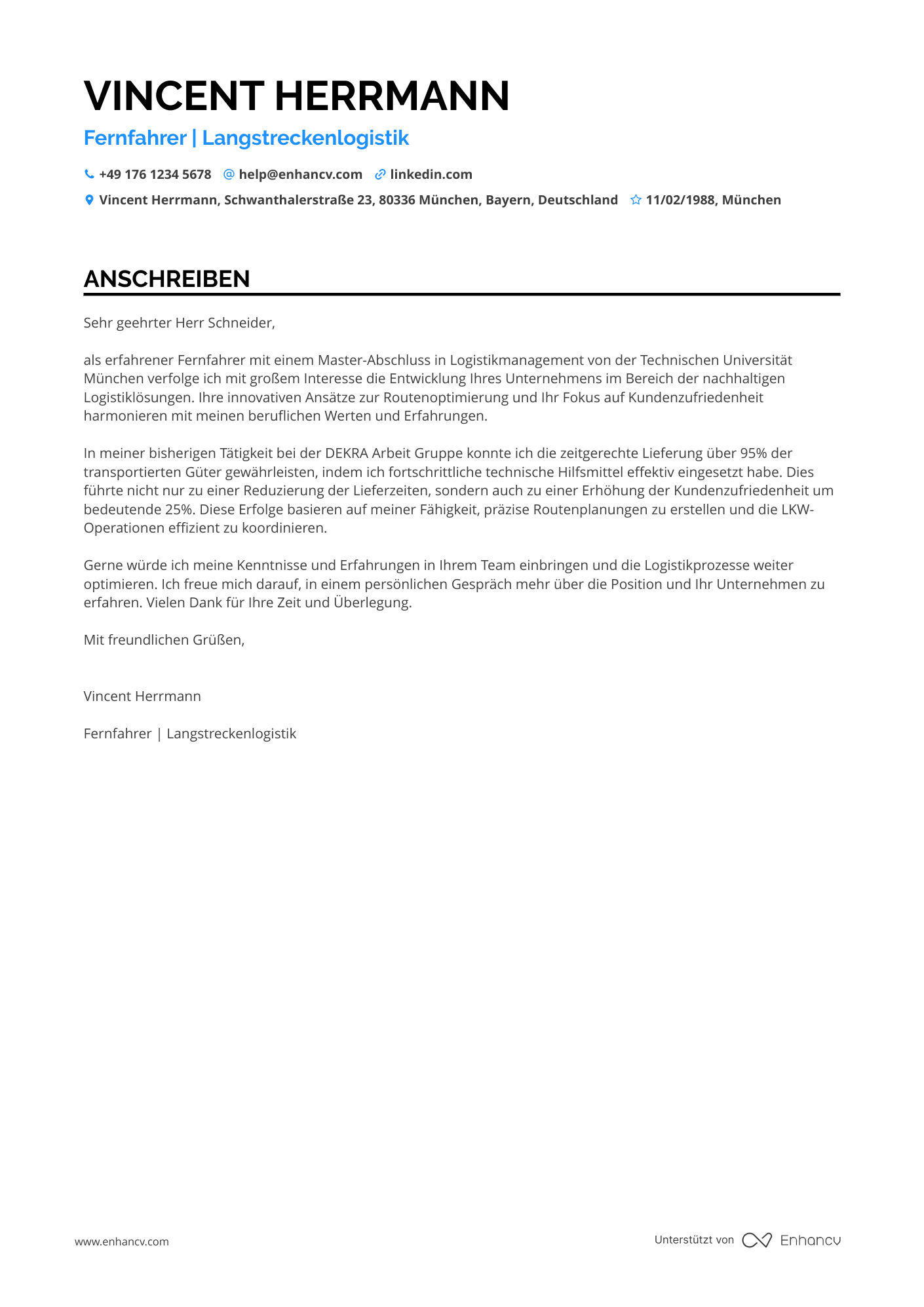 Fernfahrer Resume Example