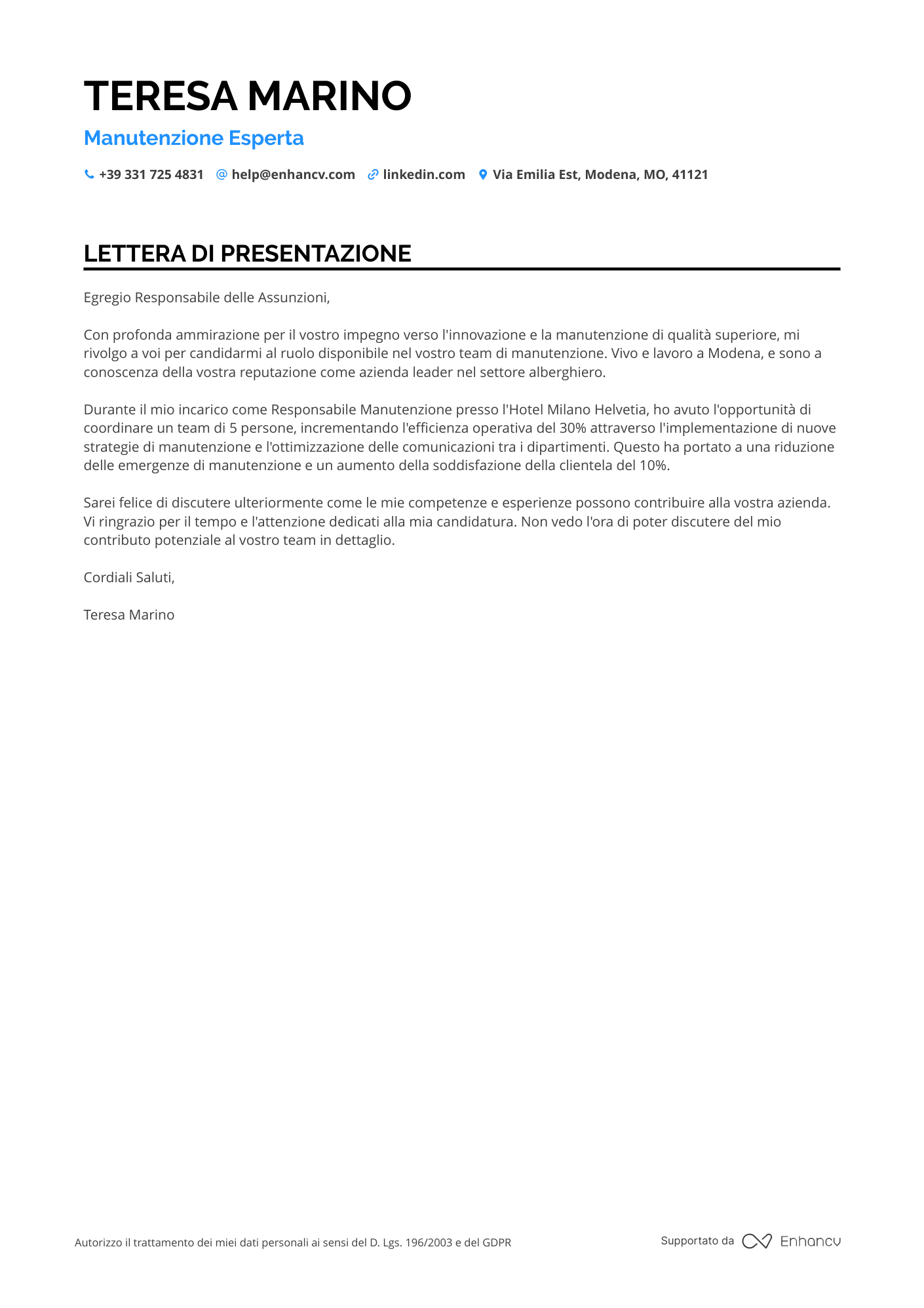 Idraulico Industriale Resume Example