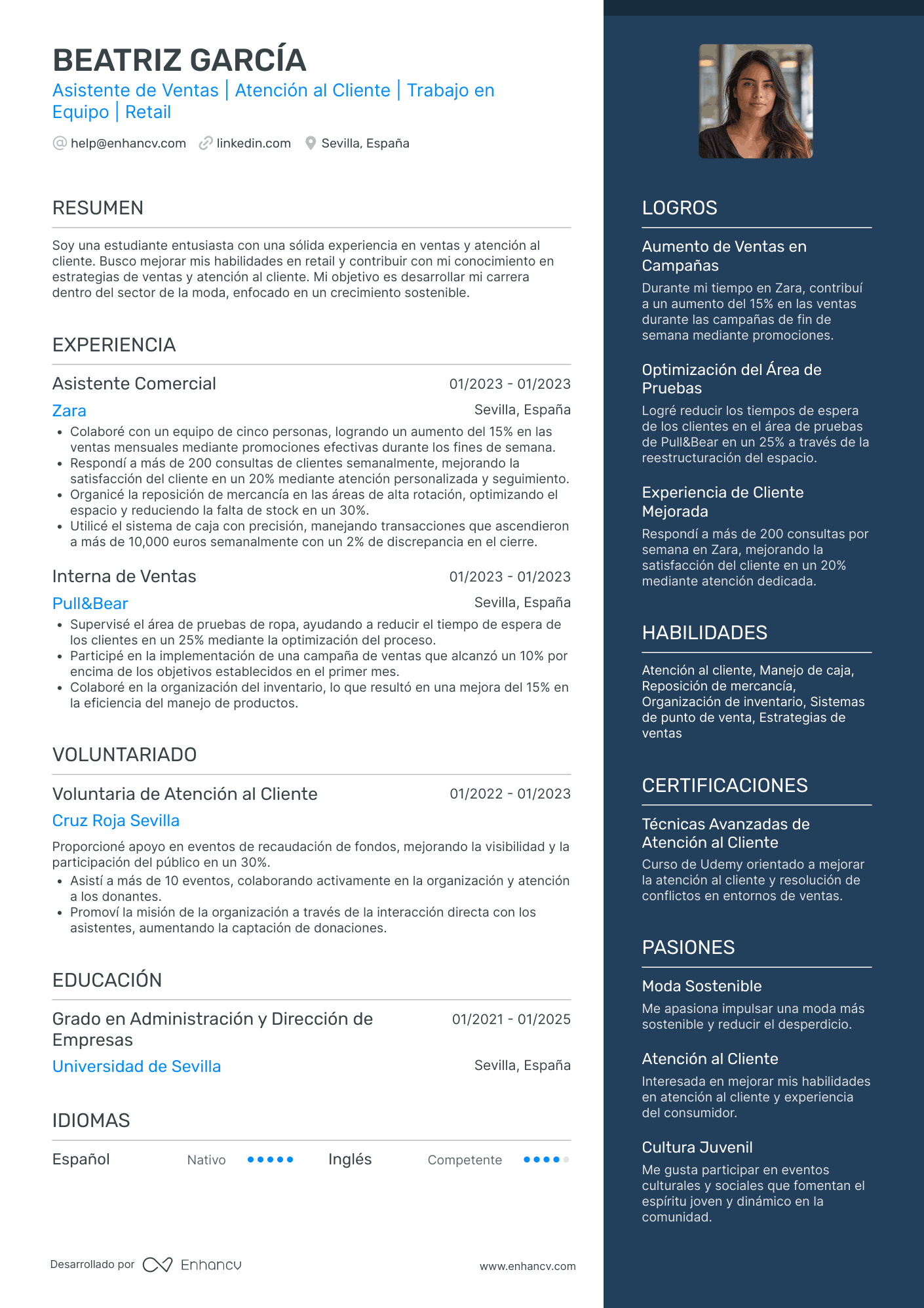 Estudiante para trabajos a tiempo parcial Resume Example