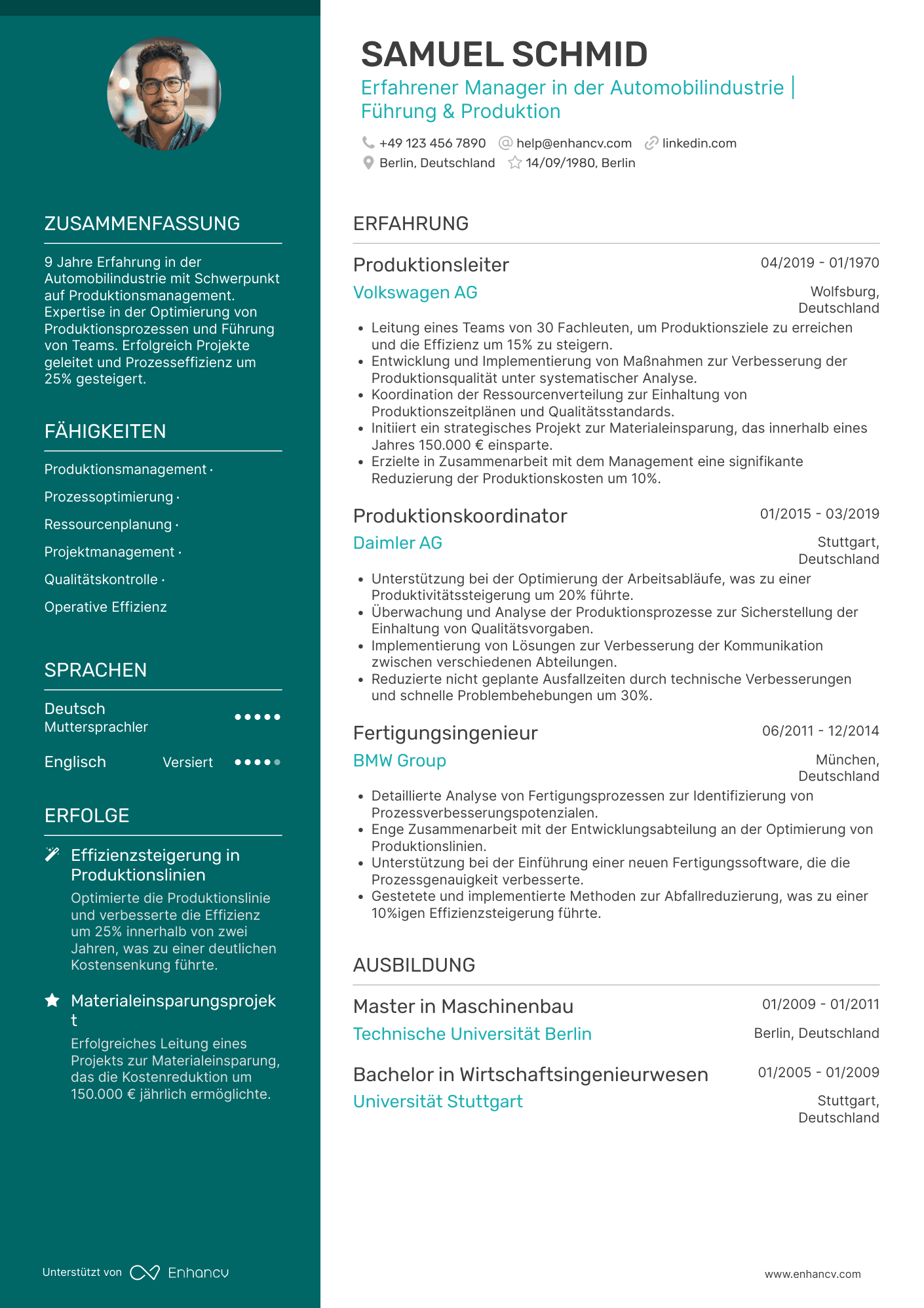 Lebenslauf in Stellvertretender Manager in der Automobilindustrie Resume Example