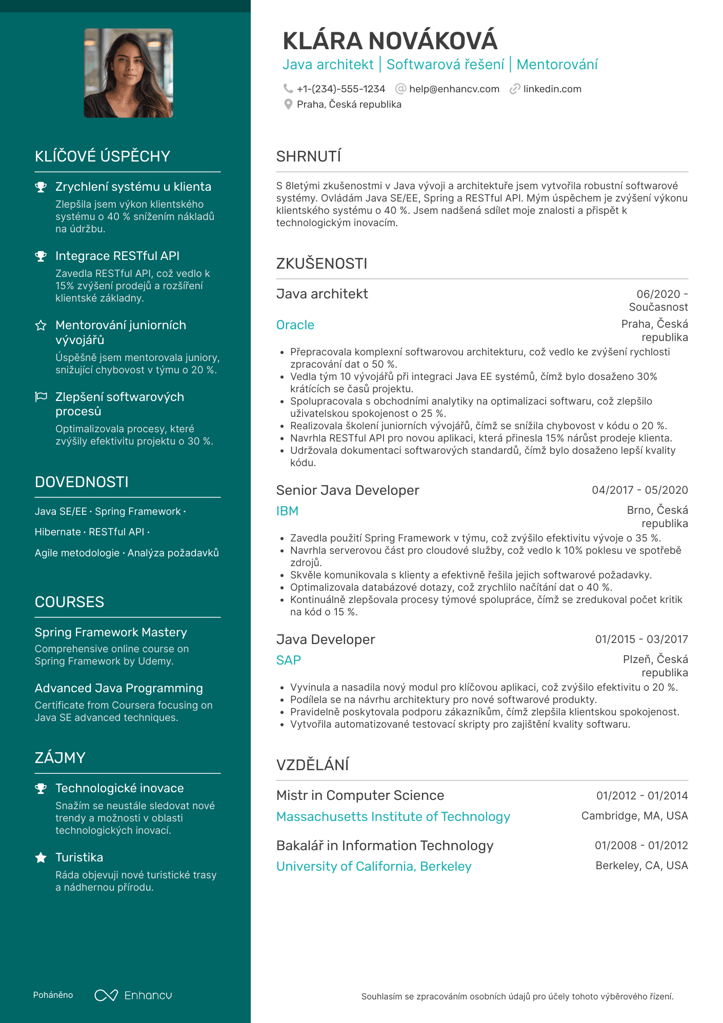 Životopis pro Java architekt Resume Example