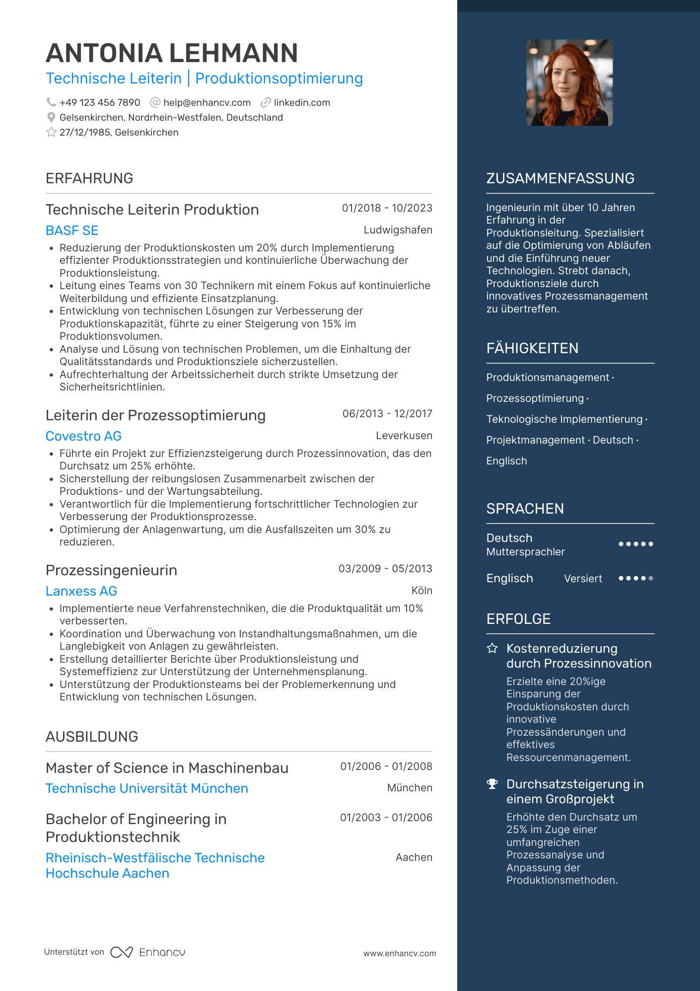 Lebenslauf in Technischer Leiter in der Produktion Resume Example