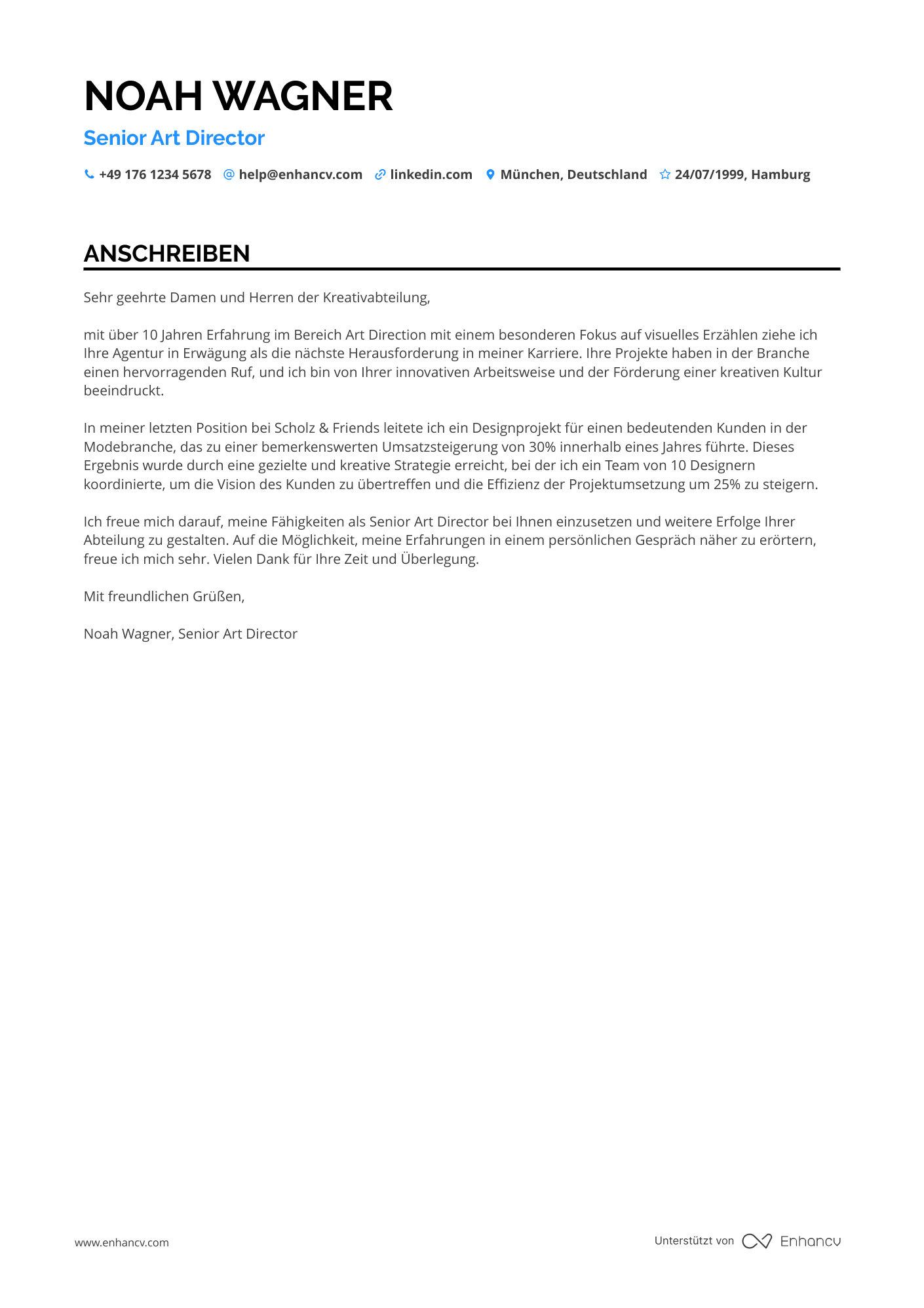 Künstlerischer Senior Resume Example