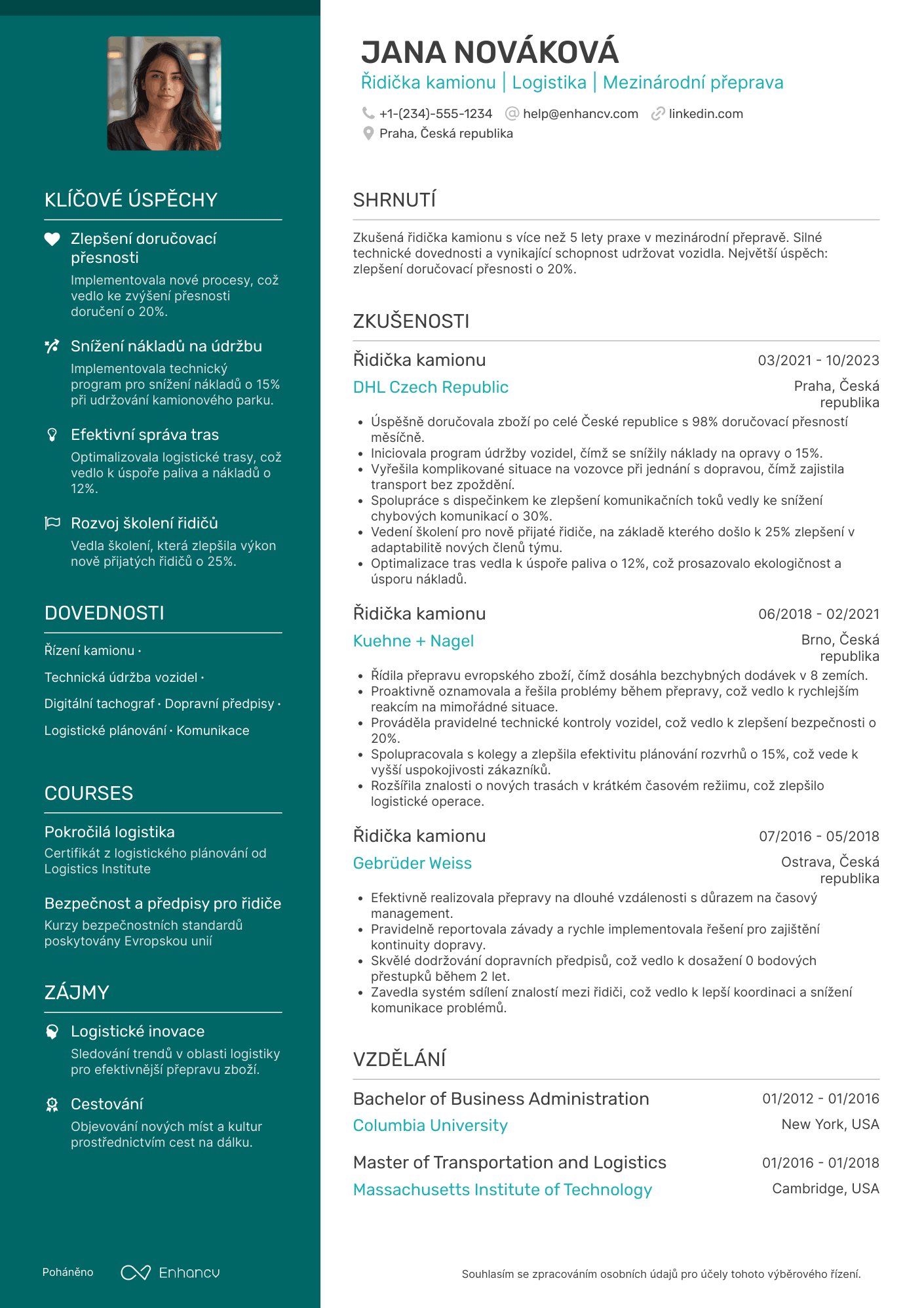 Životopis pro Řidič kamionu Resume Example