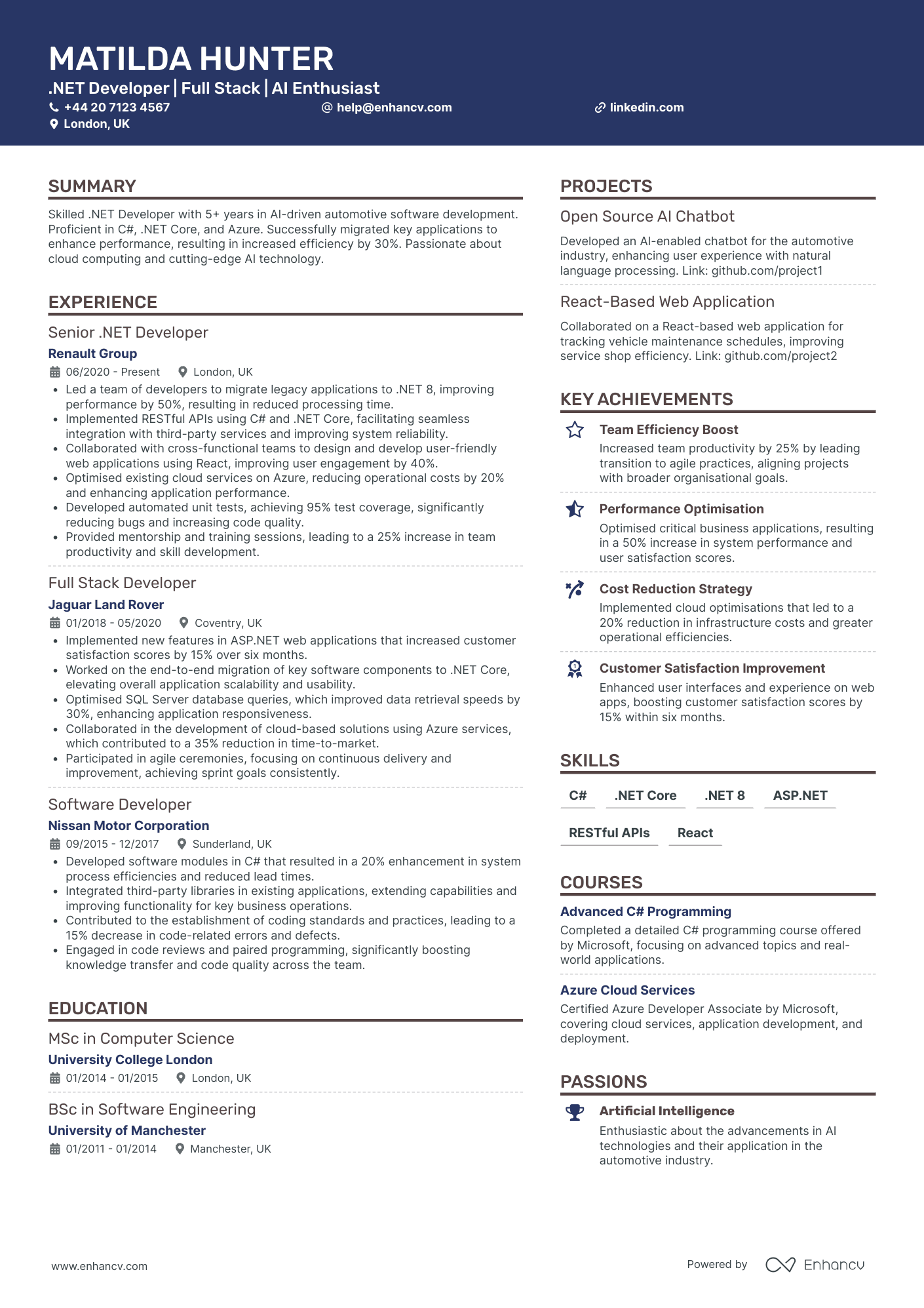.Net Developer in Automotive Resume Example