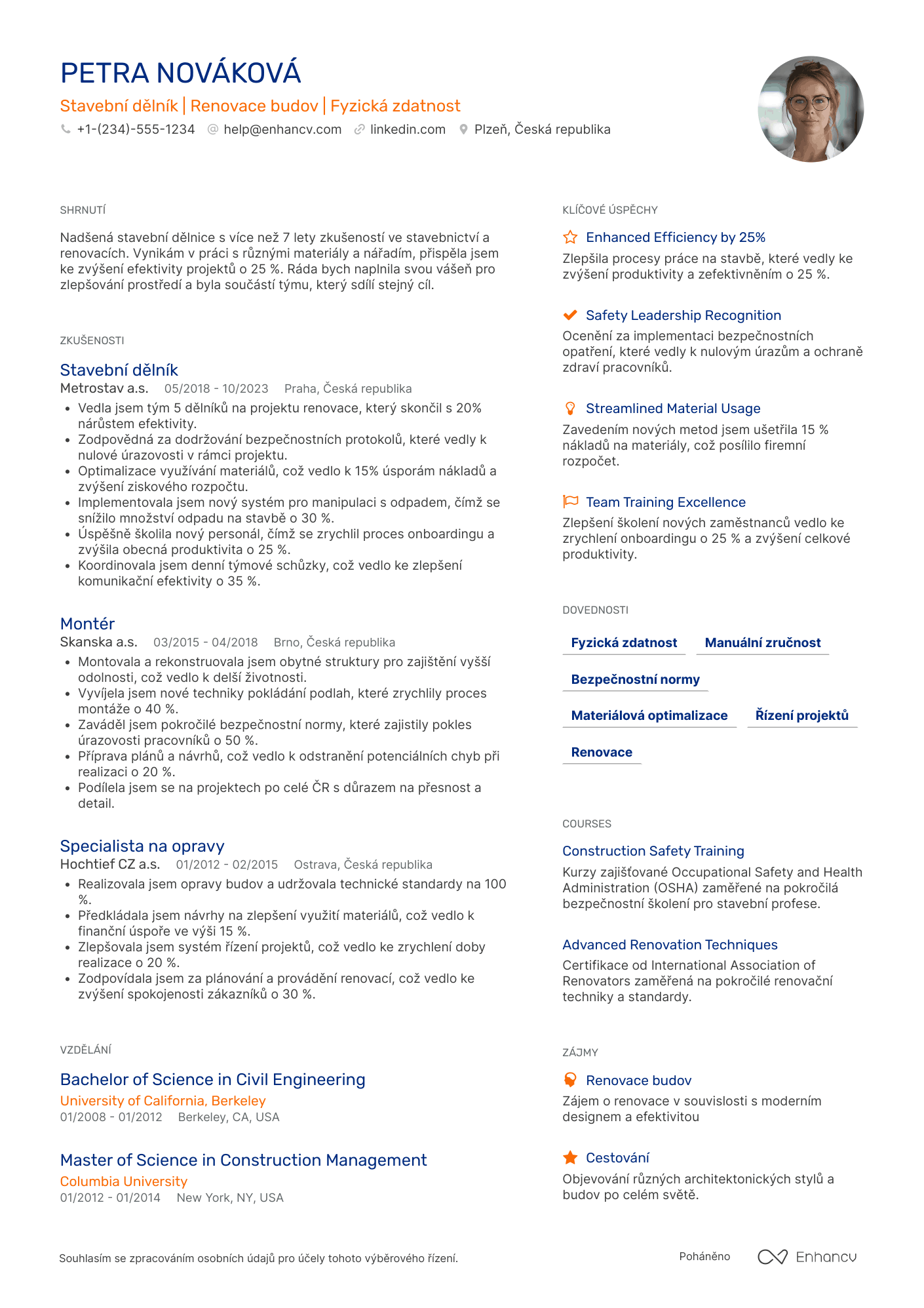 Životopis pro Stavební dělník pro renovace Resume Example