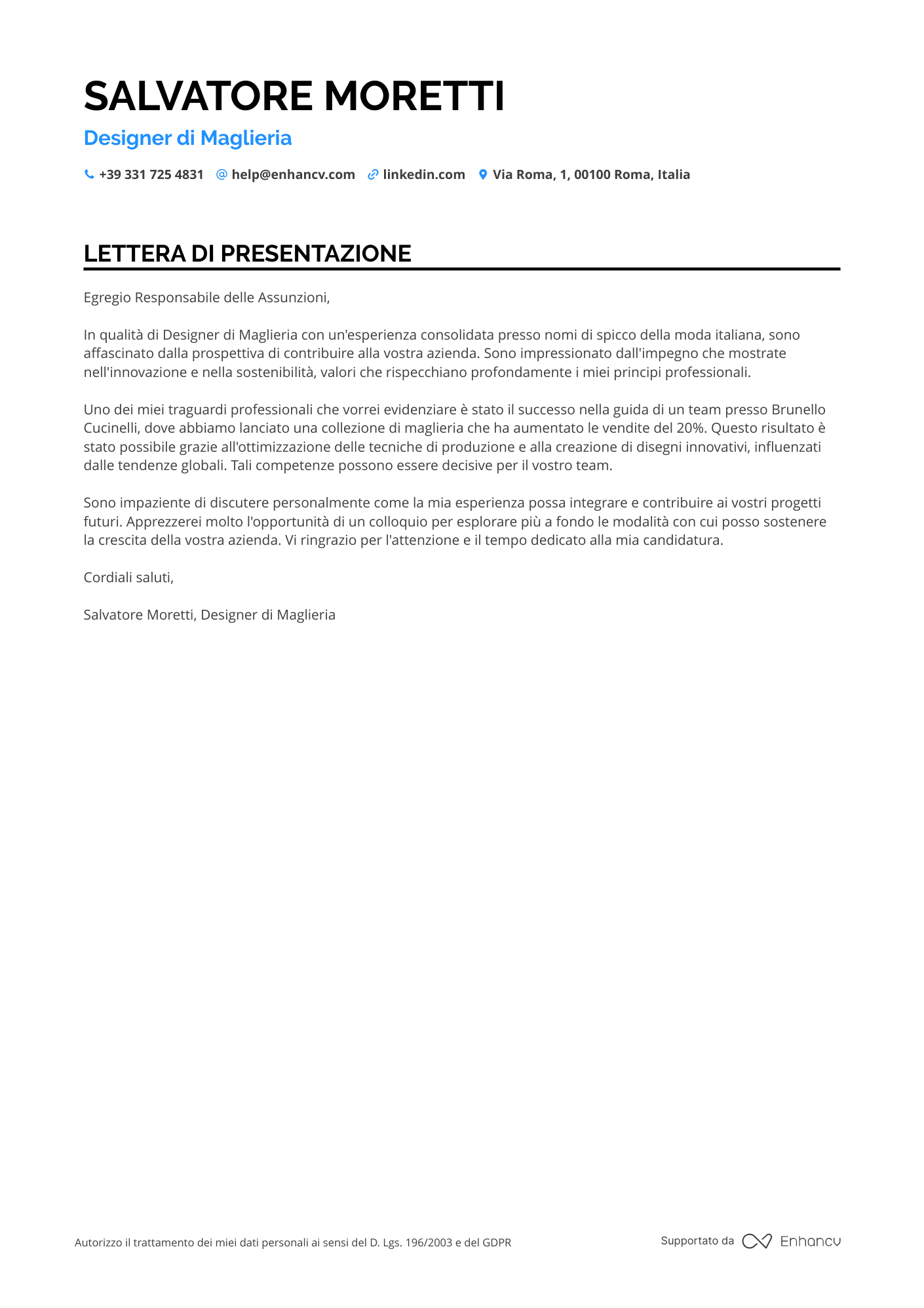 Designer di Paesaggi Resume Example