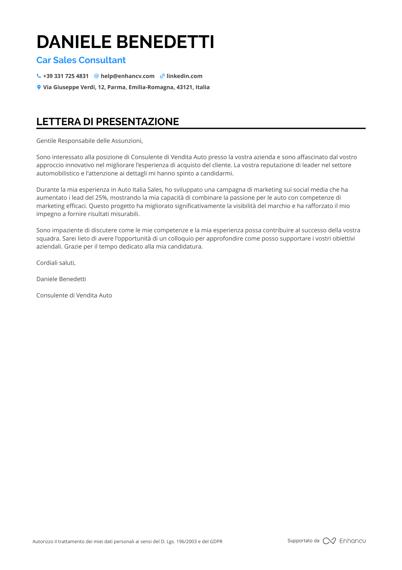 Venditore Junior Resume Example