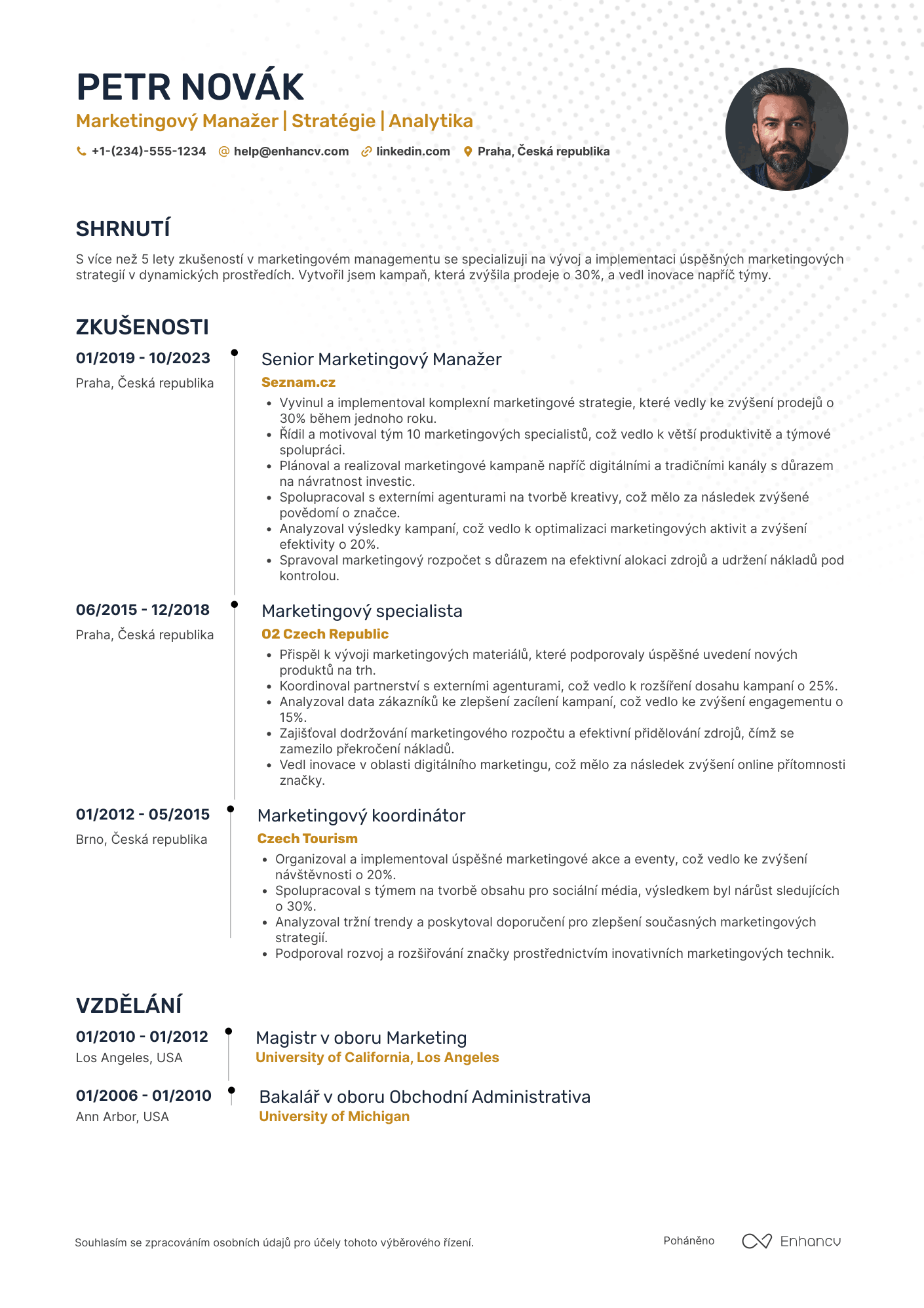Životopis pro Manažer marketingu Resume Example
