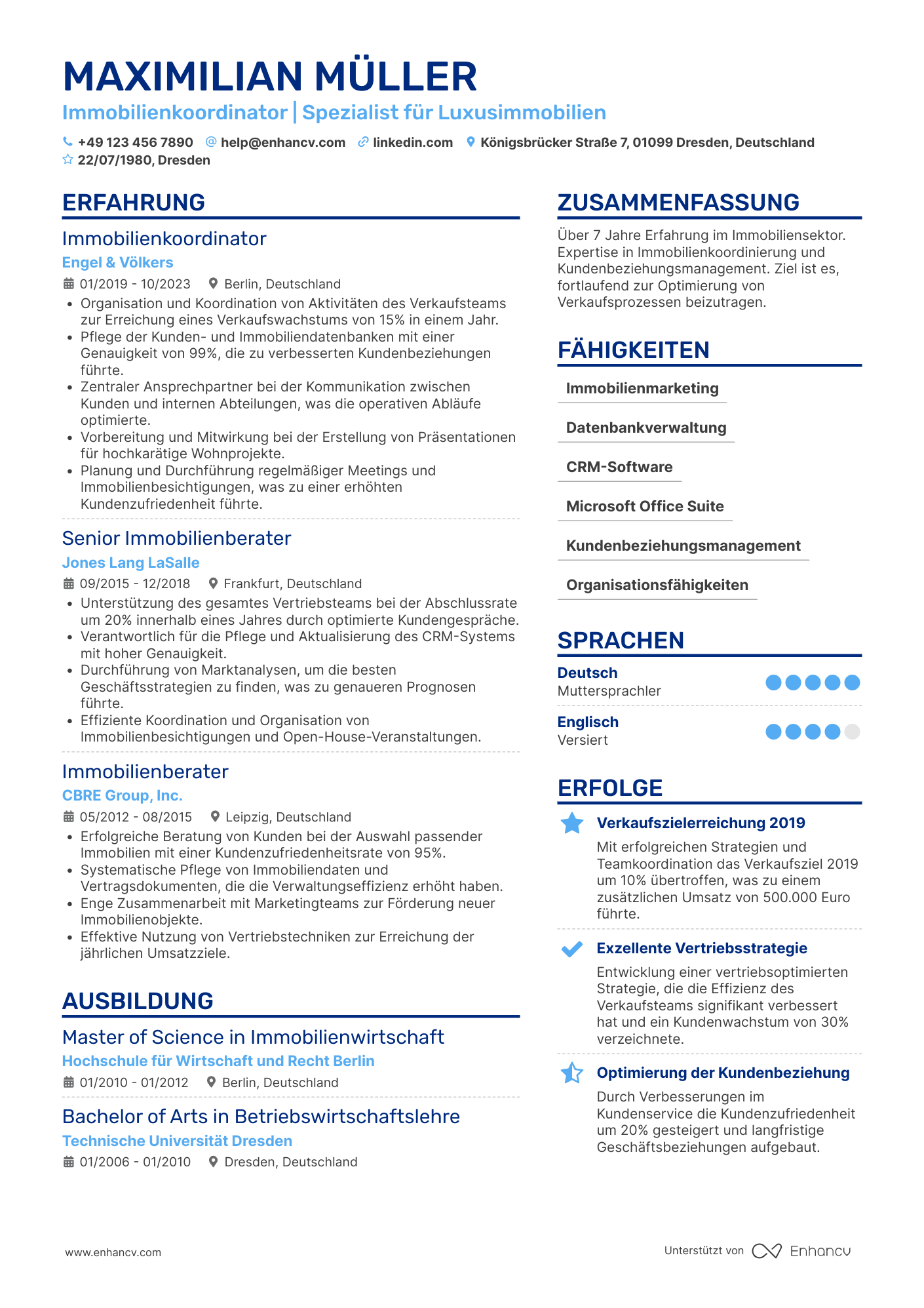 Lebenslauf als Immobilienmakler Koordinator Resume Example