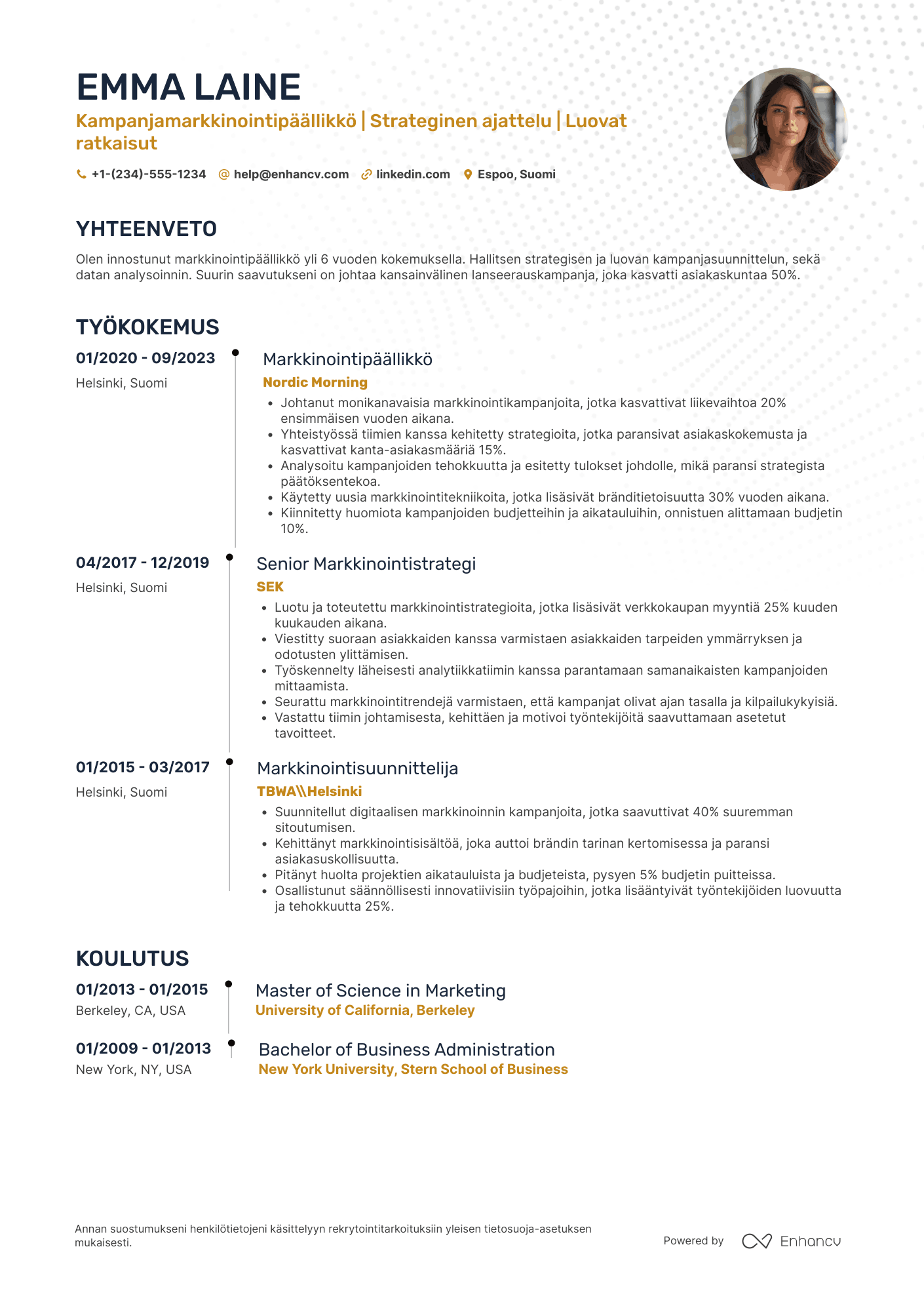 Ansioluettelo Kampanjamarkkinointipäällikkö Resume Example