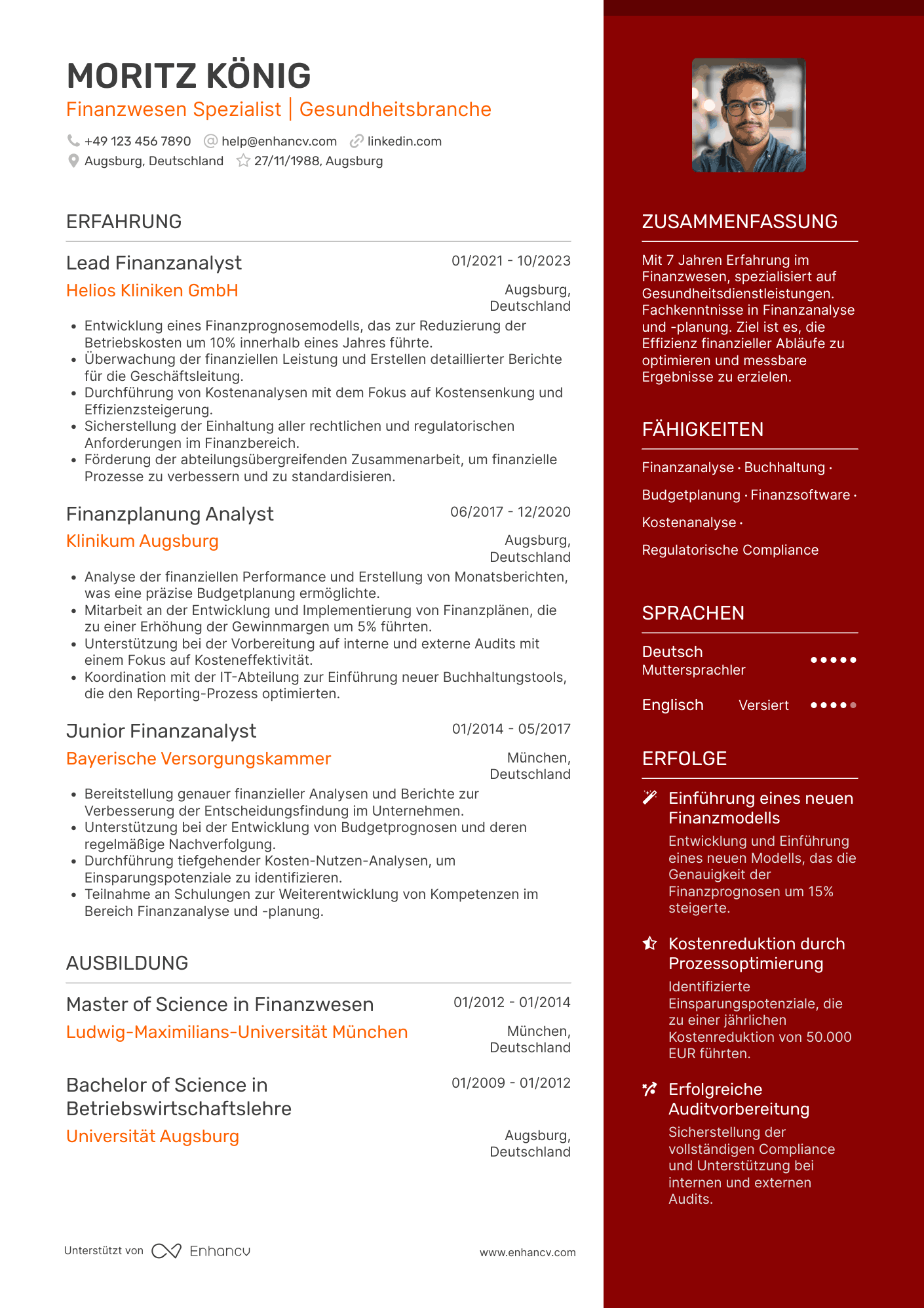Lebenslauf in Finanzwesen in der Gesundheitsbranche Resume Example